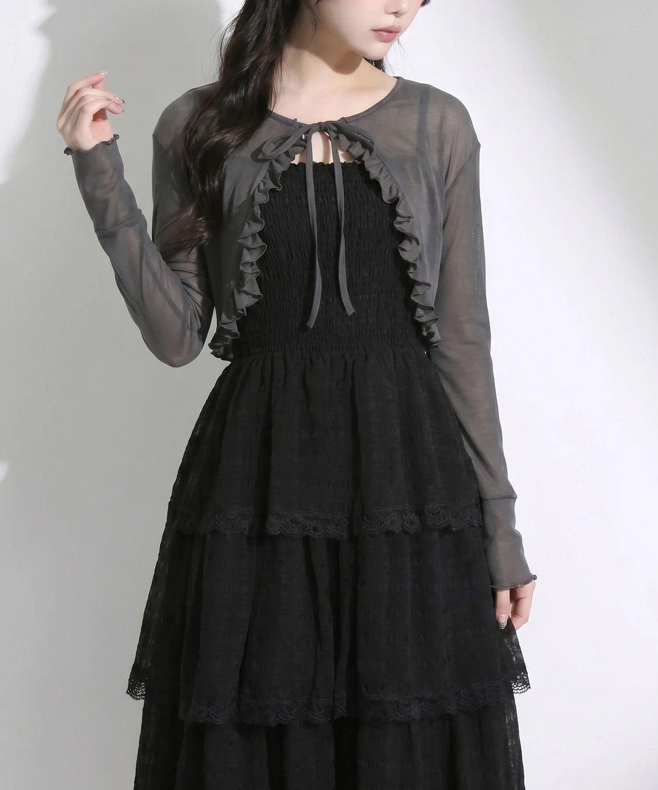 5 Way sheer bolero set tiered long cami dress Jirai New