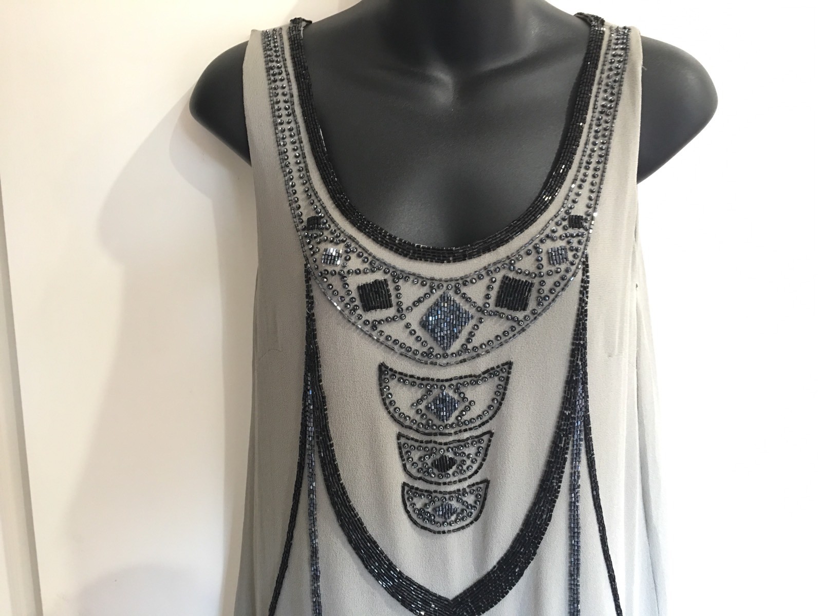 Grace Hill Designer Art Deco Vintage Retro Party Sequins Grey Black Top Size 8