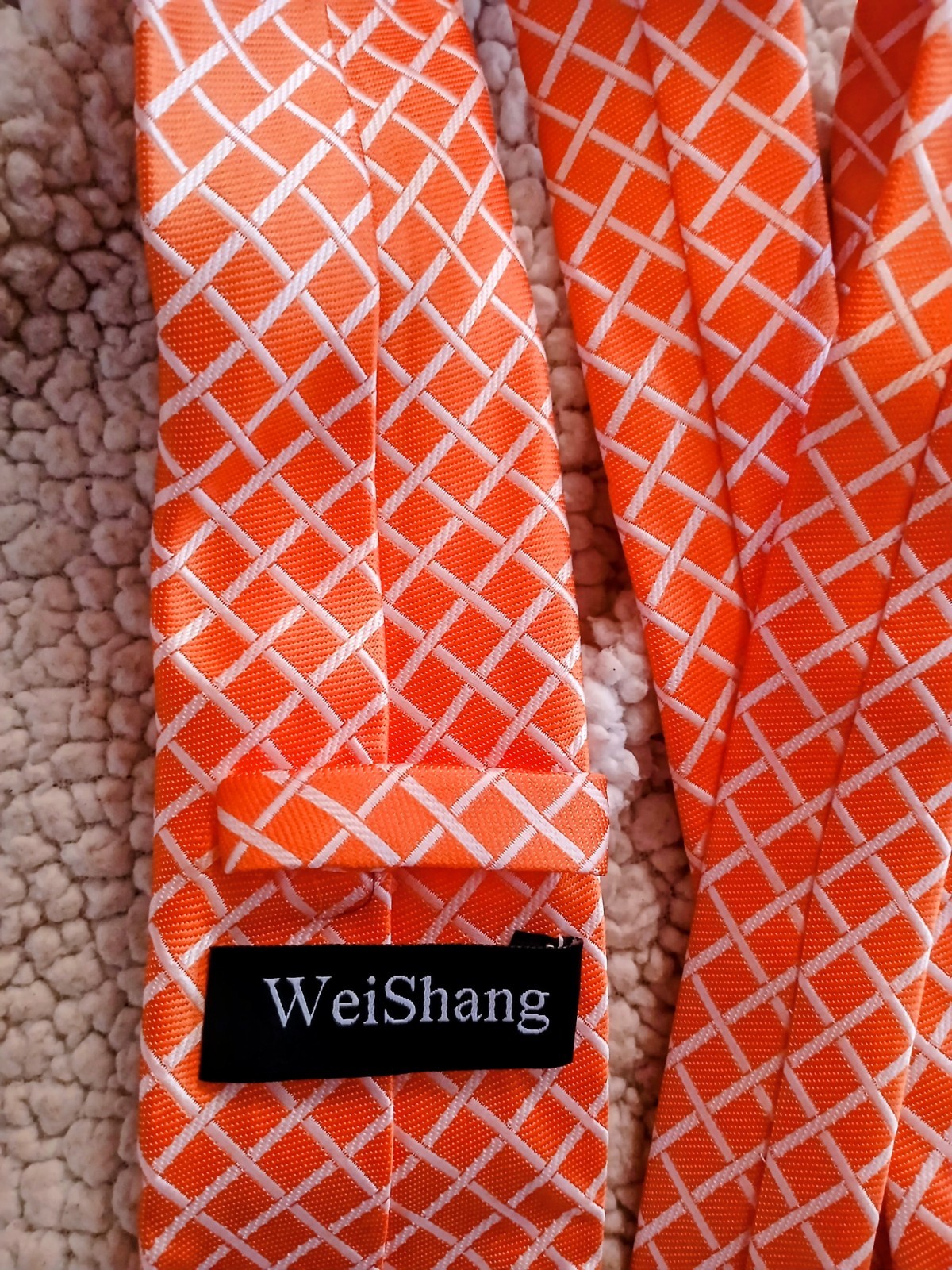 WeiShang Orange Silk Tie Geometric