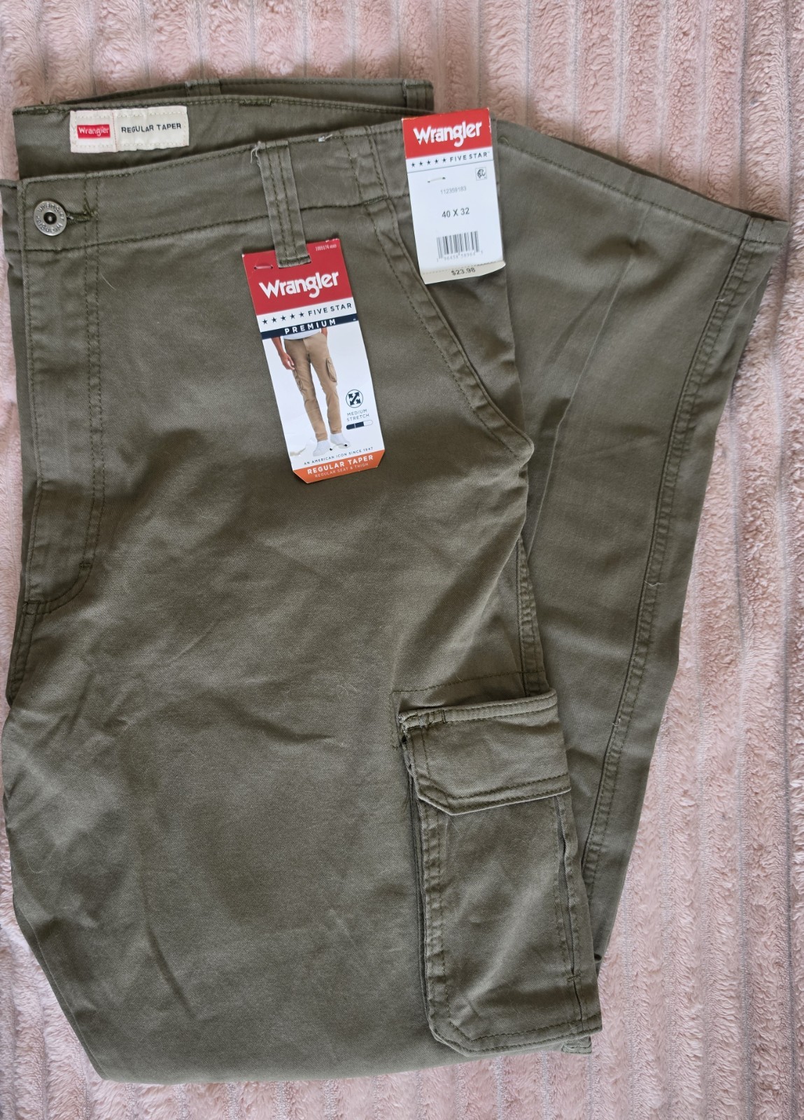 Wrangler Mens Olive Regular Taper Cargo Pants 40X32