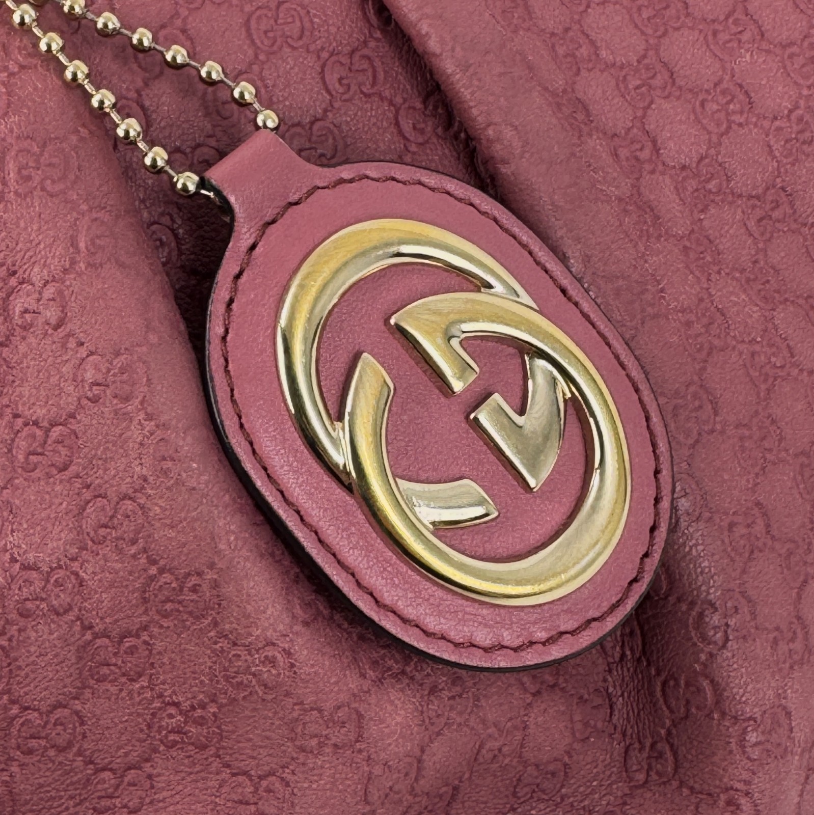 Gucci Shoulder Bag Sukey Leather Shima Micro GG Pink Authentic 420T0450