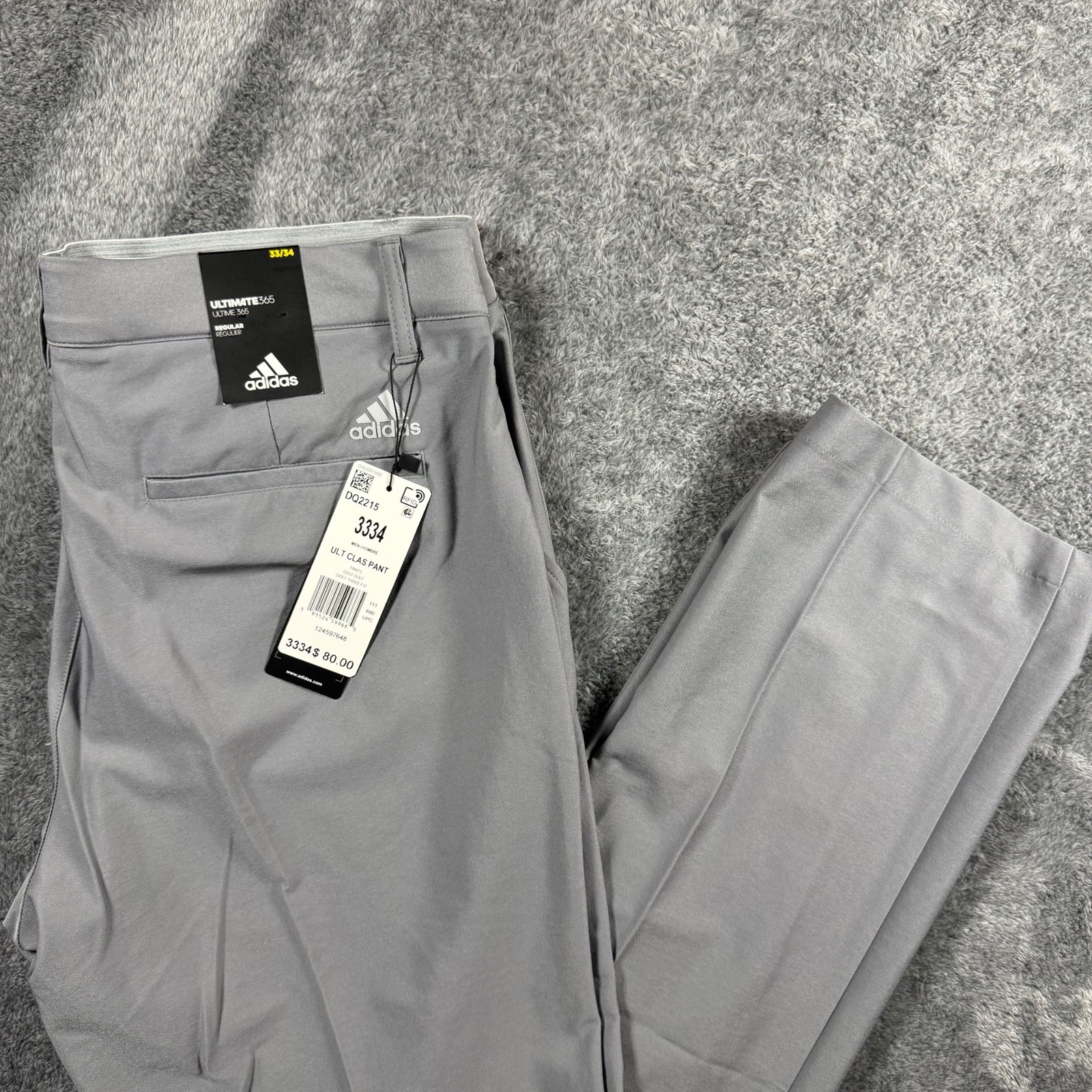 Adidas Ultimate365 Golf Pants Mens 33×34 (34×32) Gray Performance Stretch NWT
