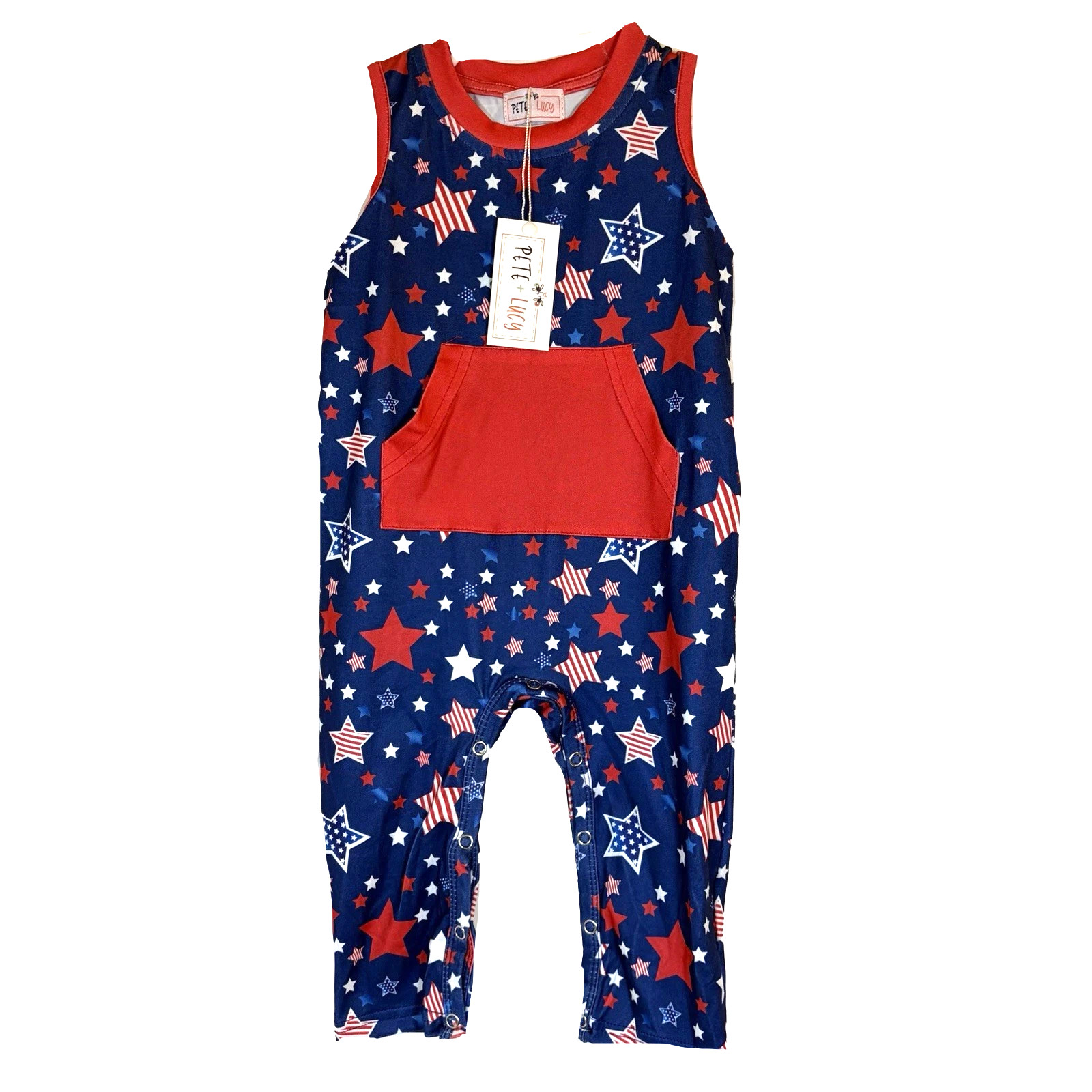 NWT Pete + Lucy Boys Stars Patriotic Jumpsuit 0-3 Months 4th of July Romper