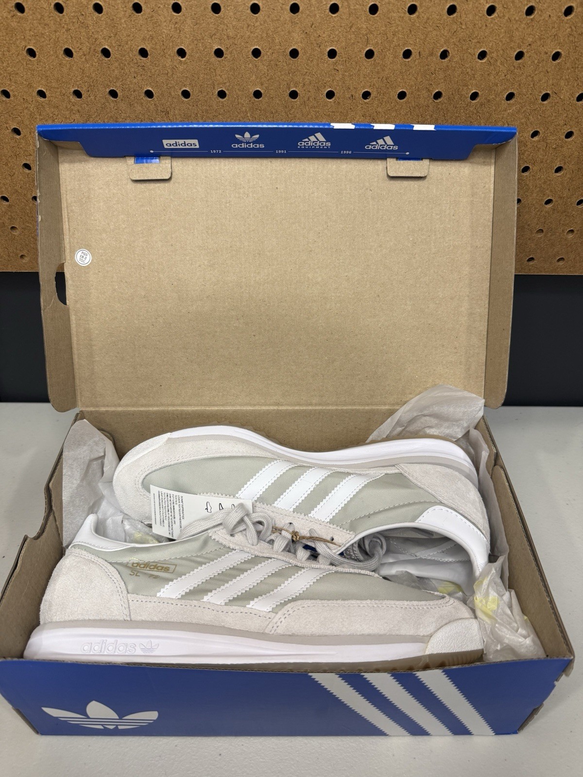 Adidas SL 72 RS sneakers in Grey One, Cloud White, and Crystal White colorway