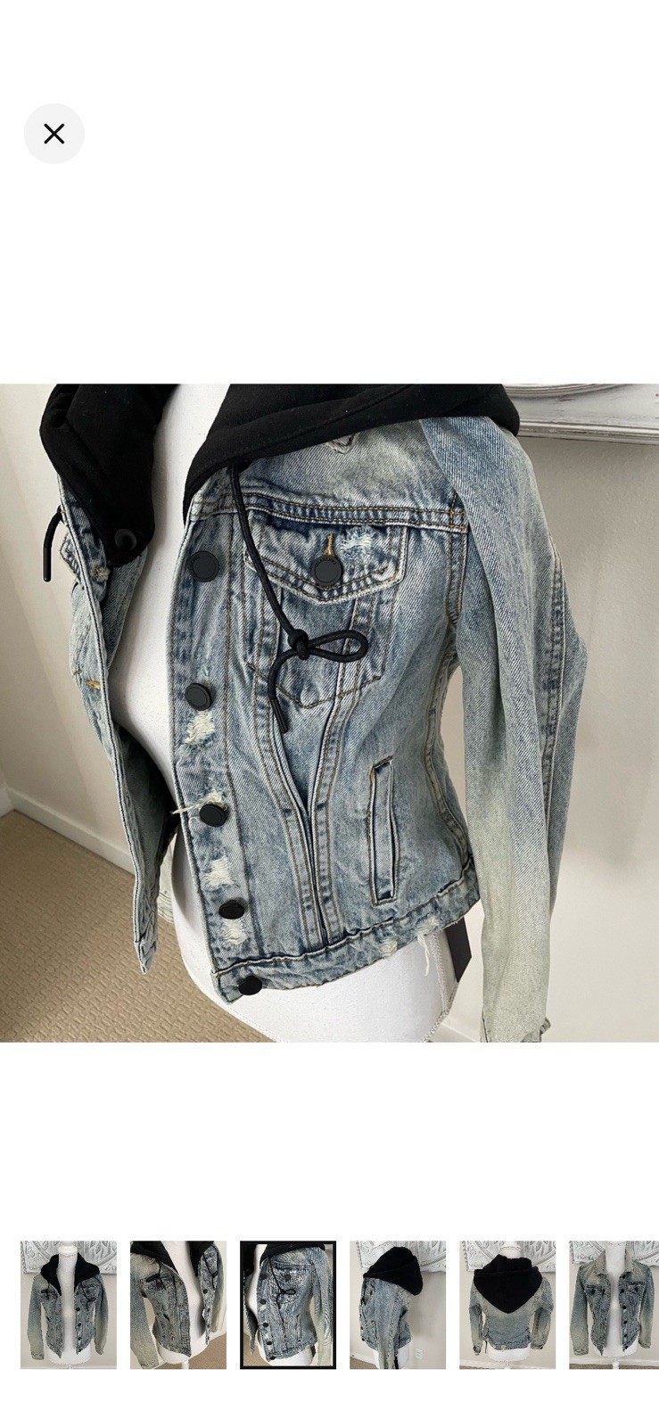 BLANKNYC Hooded Distressed Jacket Women’s Blue/Black Button Slim w/ Pockets, XS