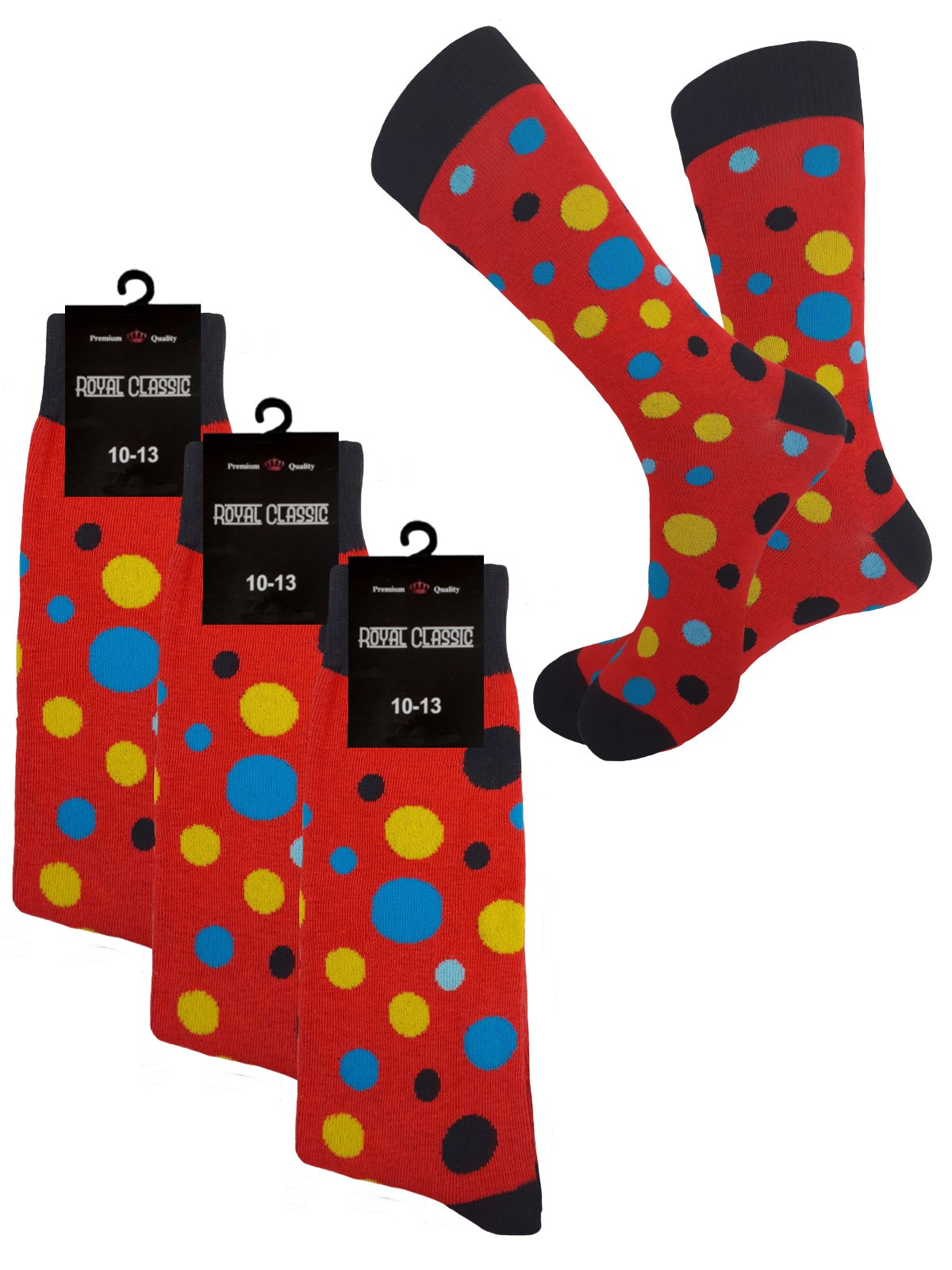 DRESS SOCKS RED BLACK POLKA DOTS COTTON SOCKS 10-13 TRUE TO SIZE