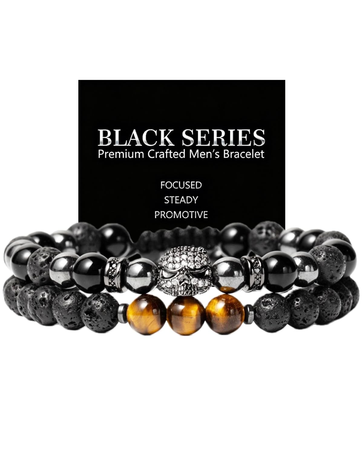 Crystery Men Hematite Beaded Bracelets, One Size, Black, Brown, Yellow, Grey