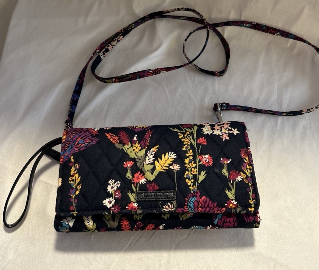 Vera Bradley Midnight Wildflowers All-In-One Crossbody Wristlet Wallet Navy Blue