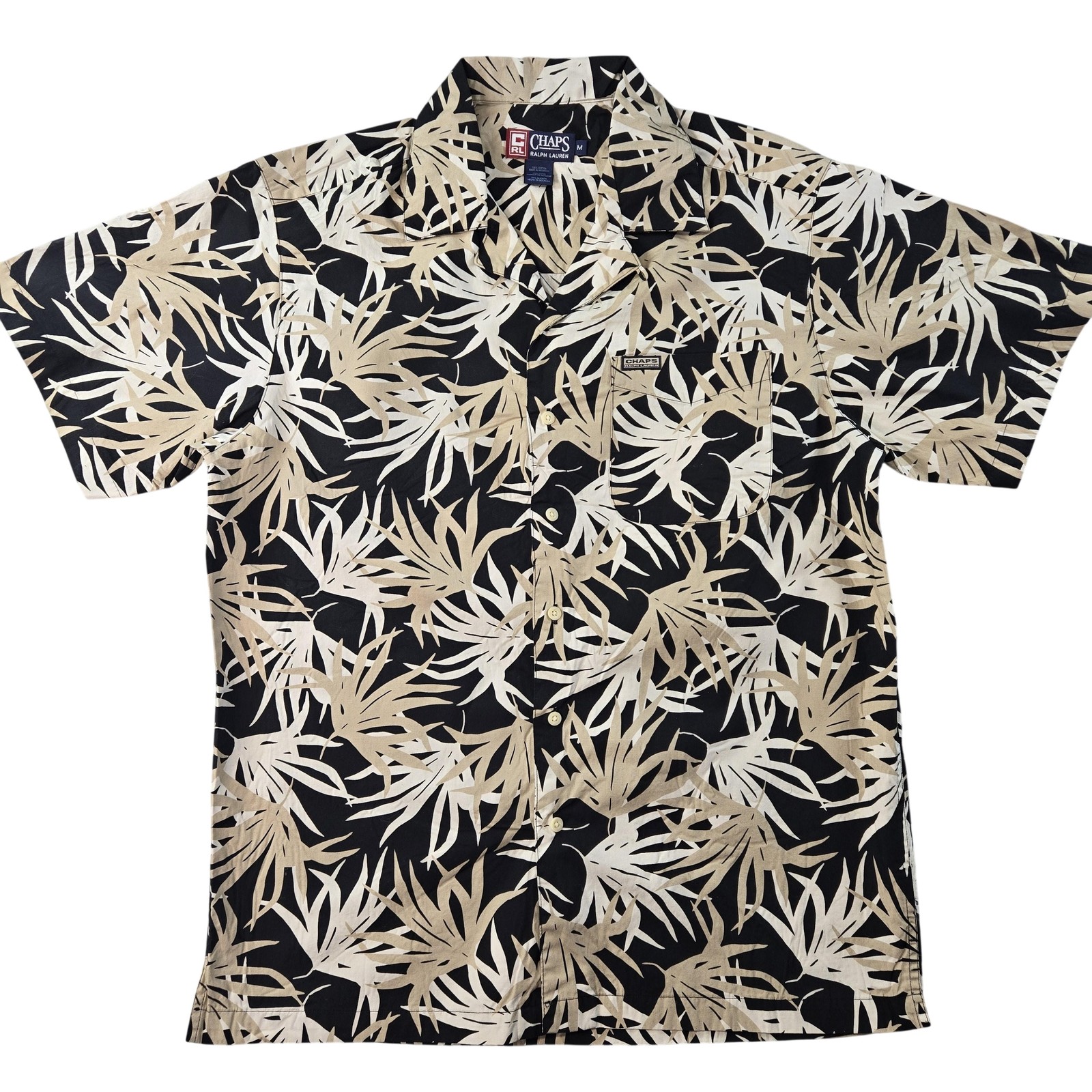 Chaps Ralph Lauren Shirt Mens M Black Short Sleeve Button Up Floral Cotton