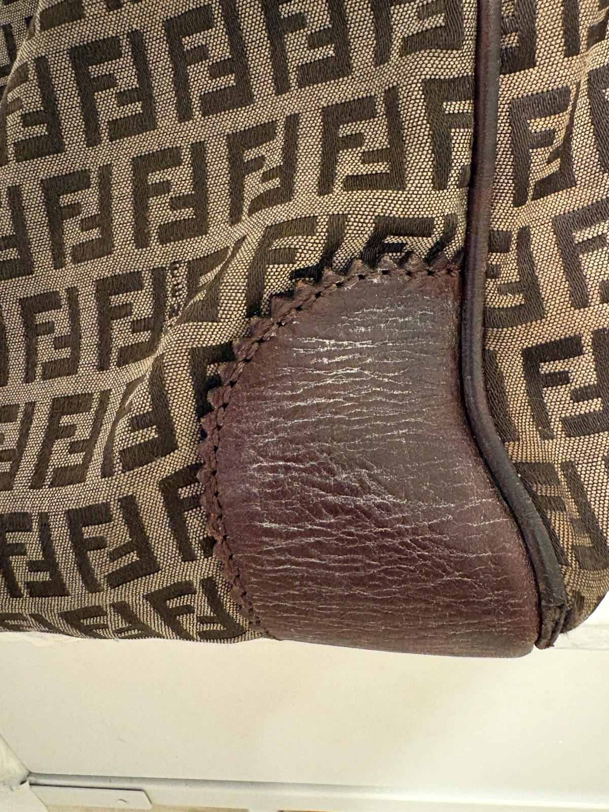 Fendi FF Monogram Medium Hobo Shoulder Bag Brown Beige Zip Detachable Strap