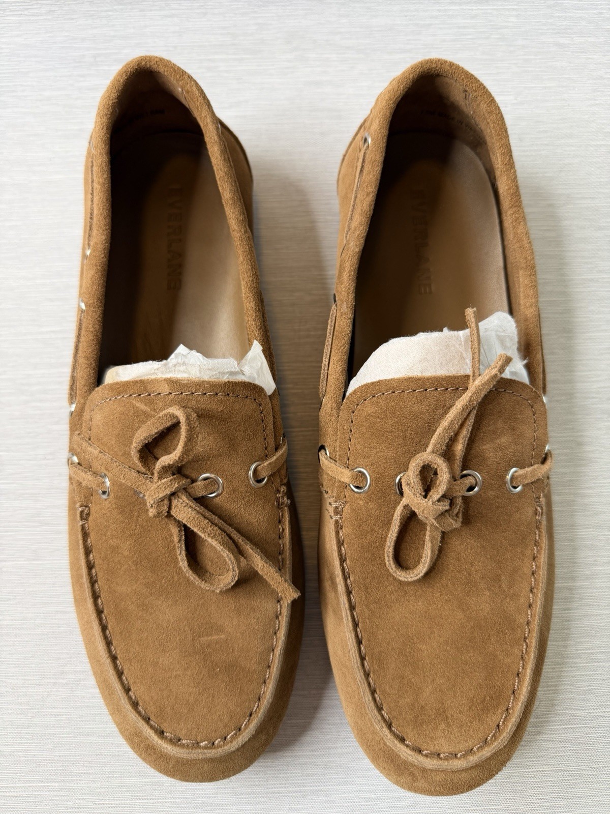 Everlane The Boat Shoe Suede Farro Brown Moccasin Loafers Size 7.5 New in Box