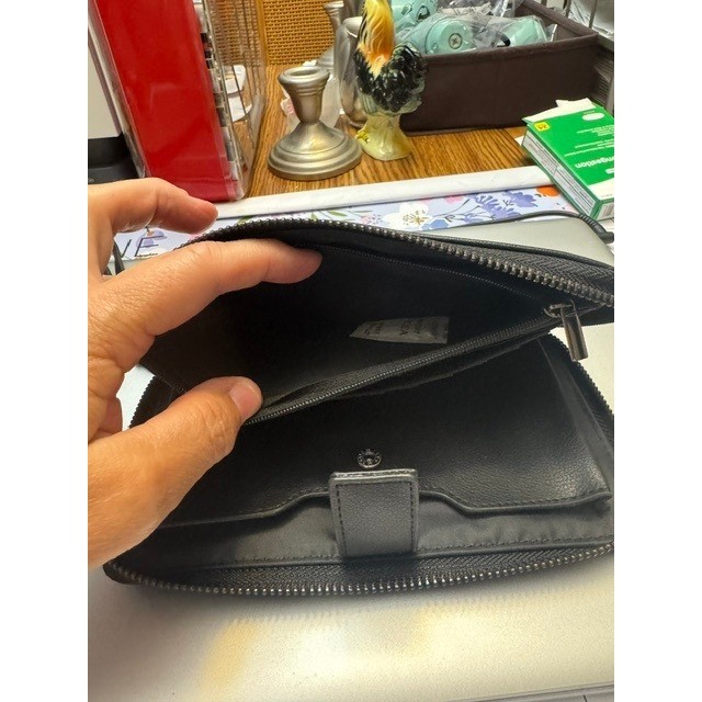 Black Faux Leather Zip Around Travel Wallet Wristlet Organizer with Phone Pocket