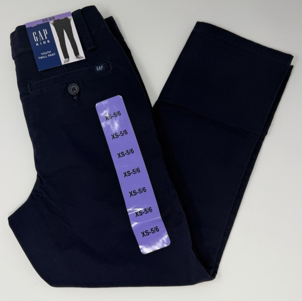 Boys Size XS (5/6) Gap Twill Pants Navy Blue Pockets Adjustable Waist