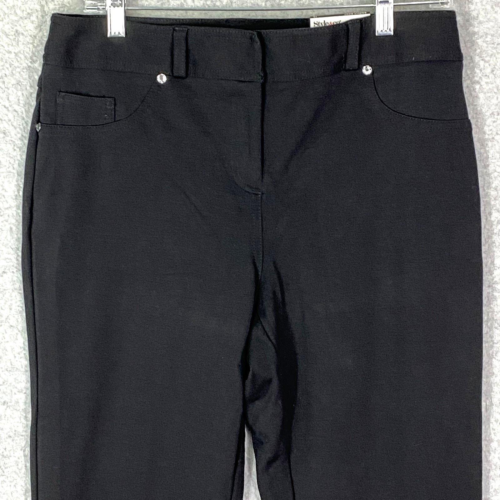 Style & Co Pants Womens 10 Black Rhinestones Barely Boot Below Waist Stretch NWT