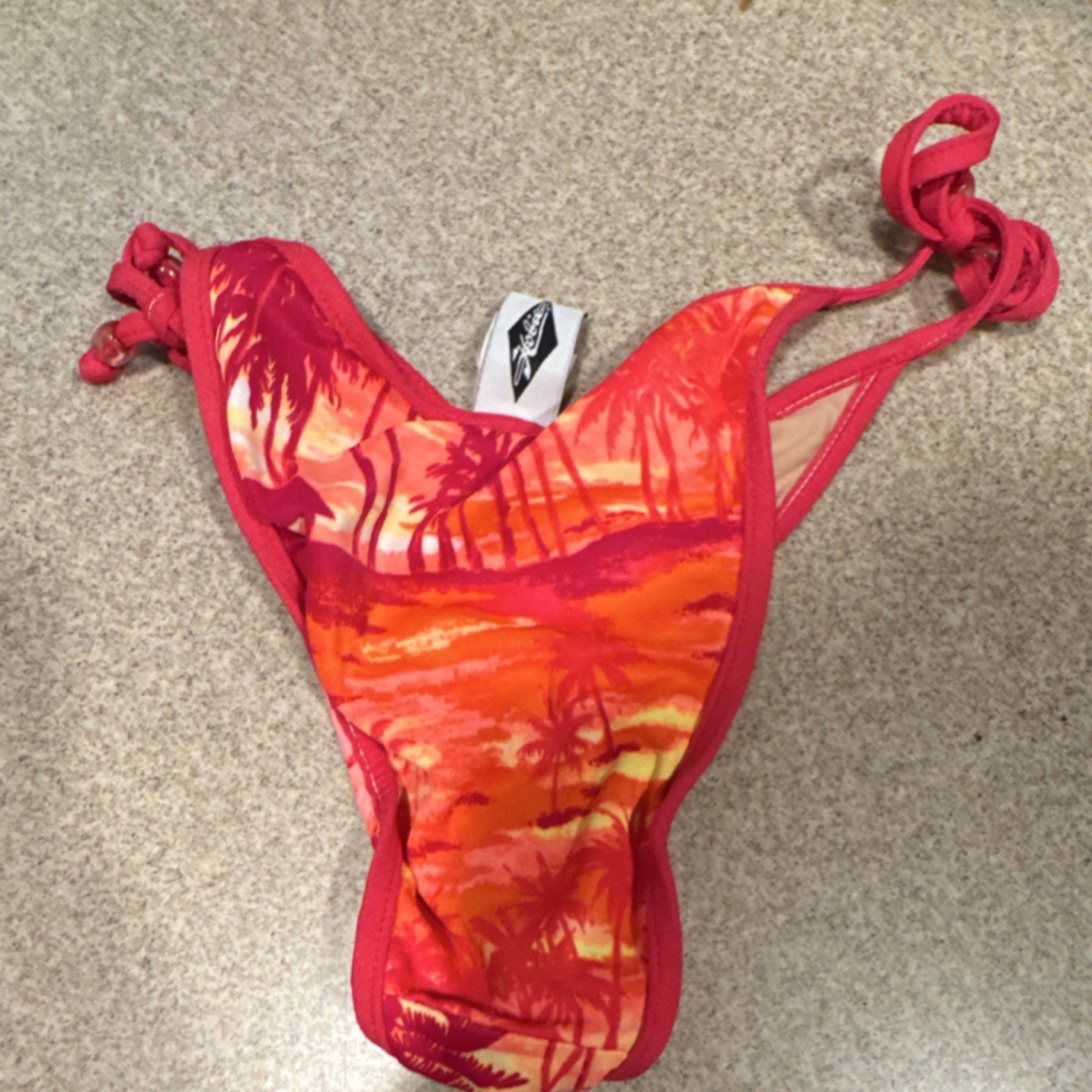 Xhilaration Tropical Side Tie Bikini Bottom Pink/Orange Beaded Lined S