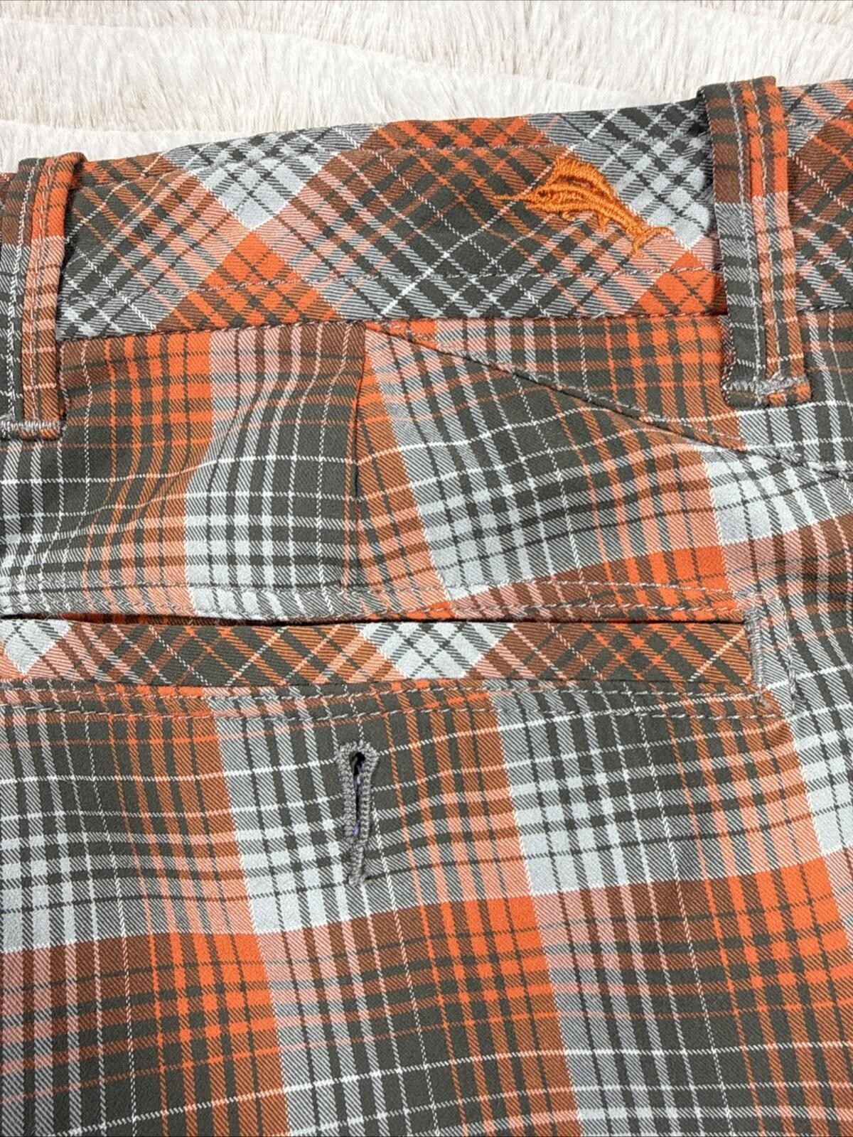 Tommy Bahama Paradise Tech Men Size 39×9” Orange Plaid Performance Shorts Mesh