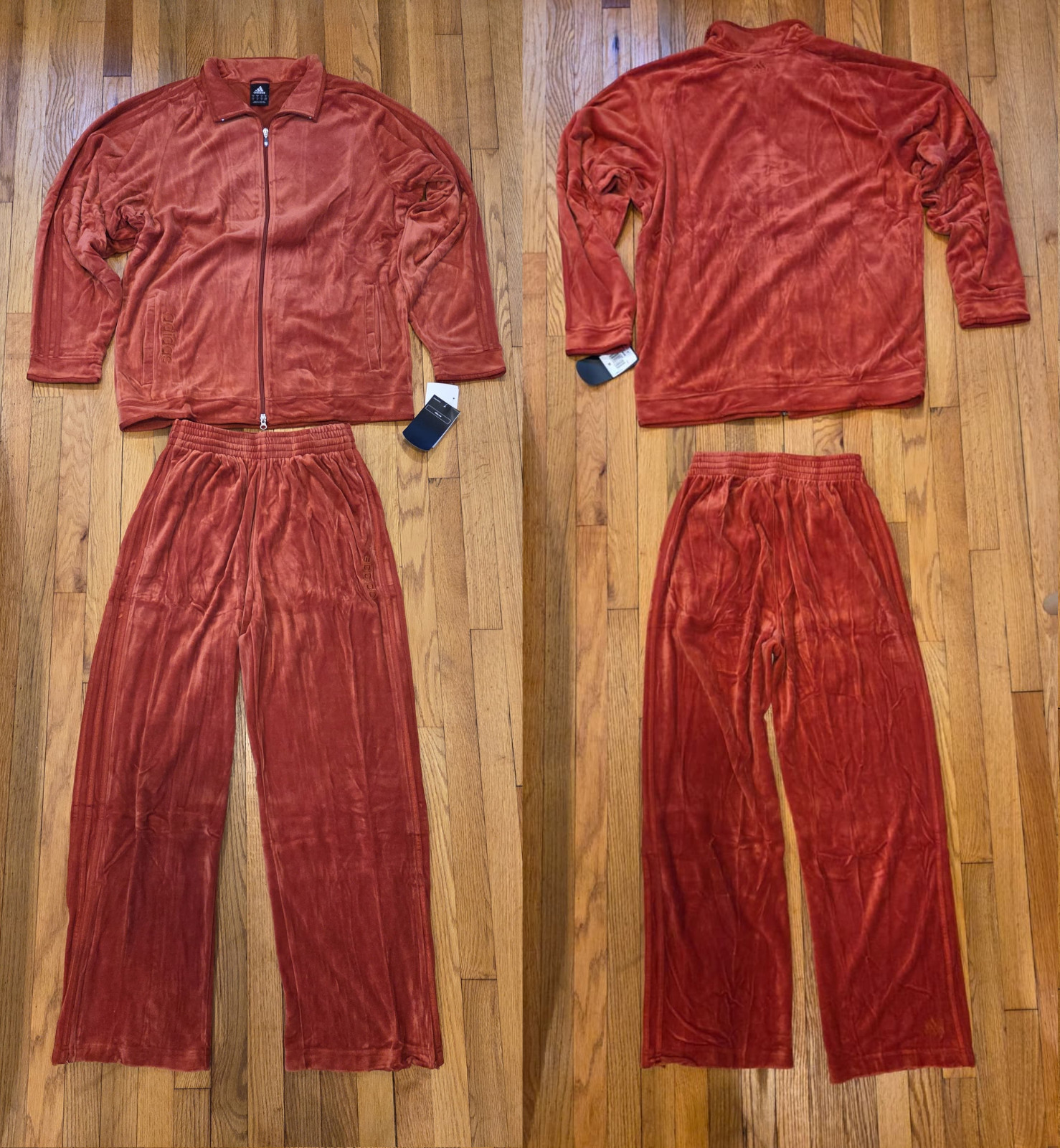 Vintage Men Adidas Orange Brick Velour Tracksuit Velvelt NWT Size S M L XL 2XL