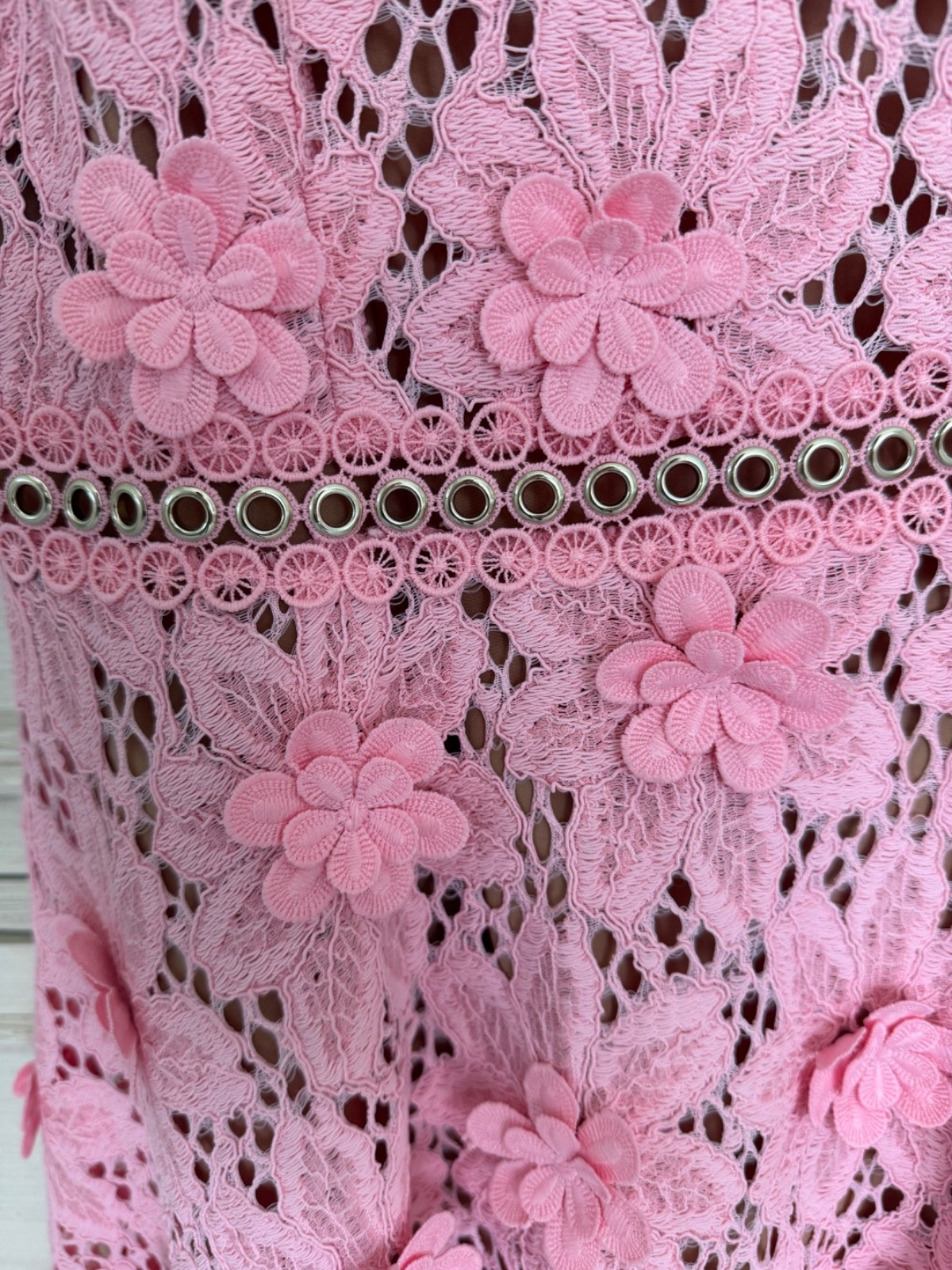 Michael Kors 3-D Floral Lace Applique Dress Pink Studded Sleeveless Size 10 NWT