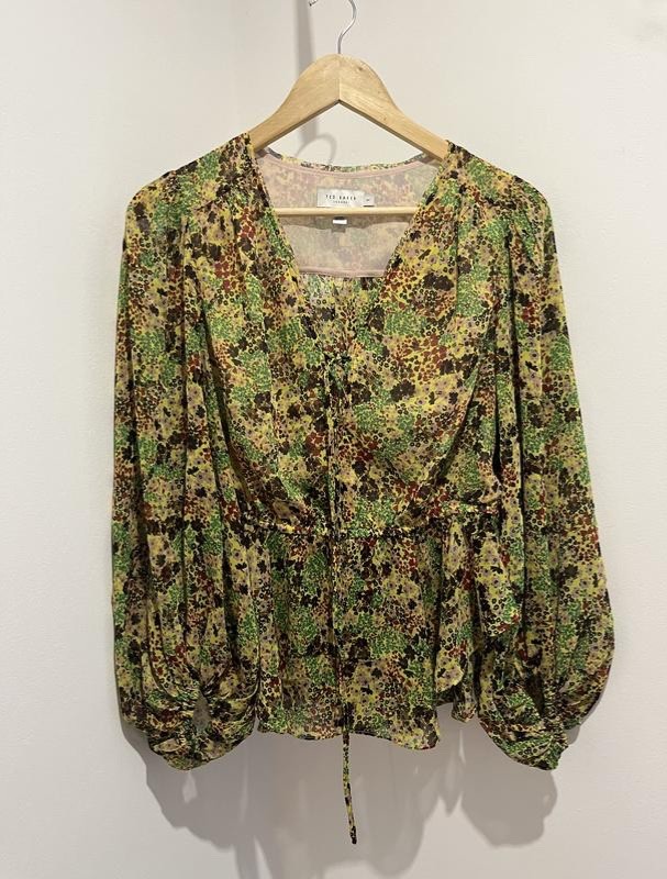 Ted Baker London Green & Yellow Printed Blouse Top UK 8 / EU 36 / US 4