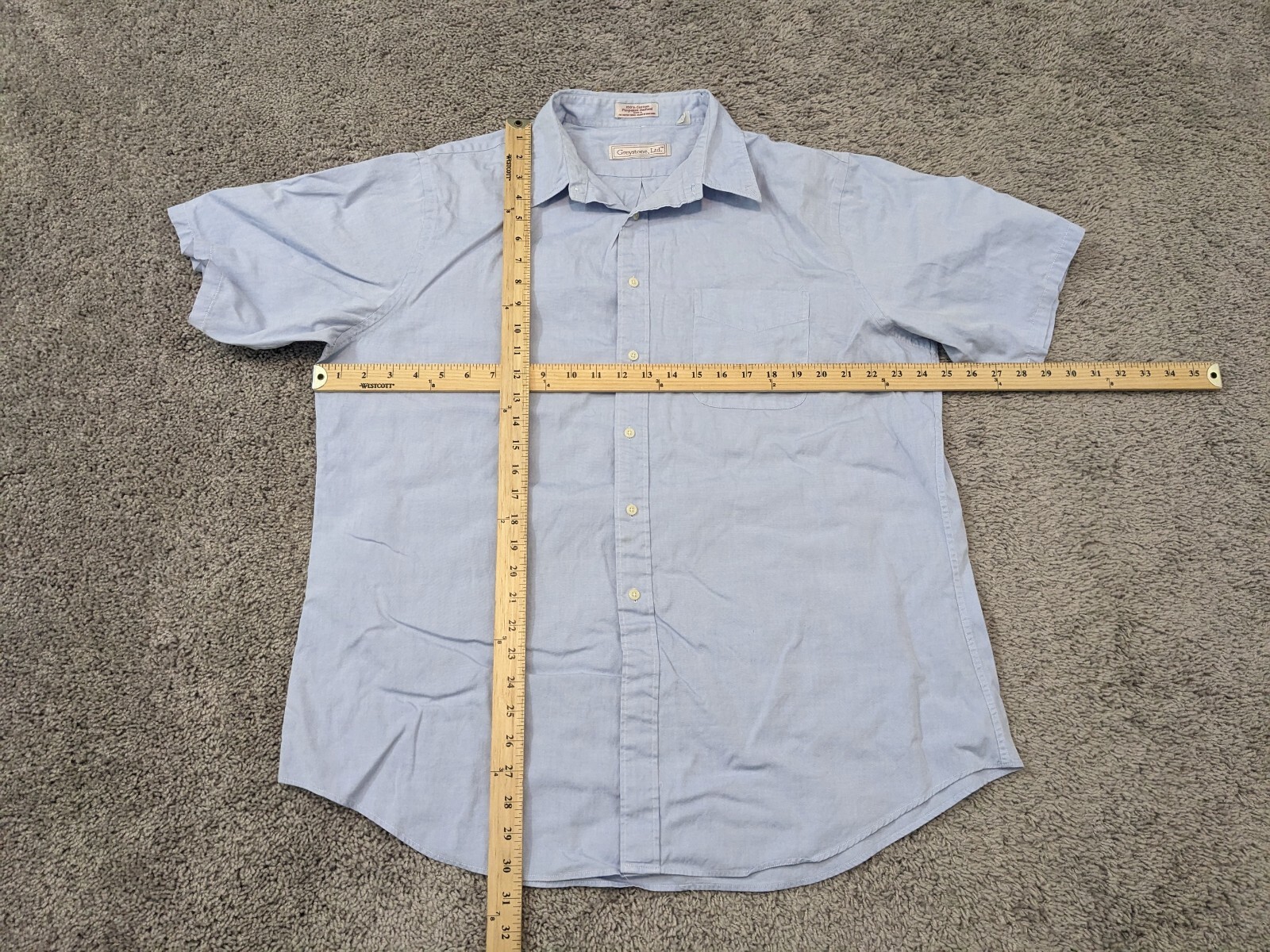 Vintage Greystone Ltd Button Up Shirt Men’s 17.5 35 Blue Cotton Short Sleeves