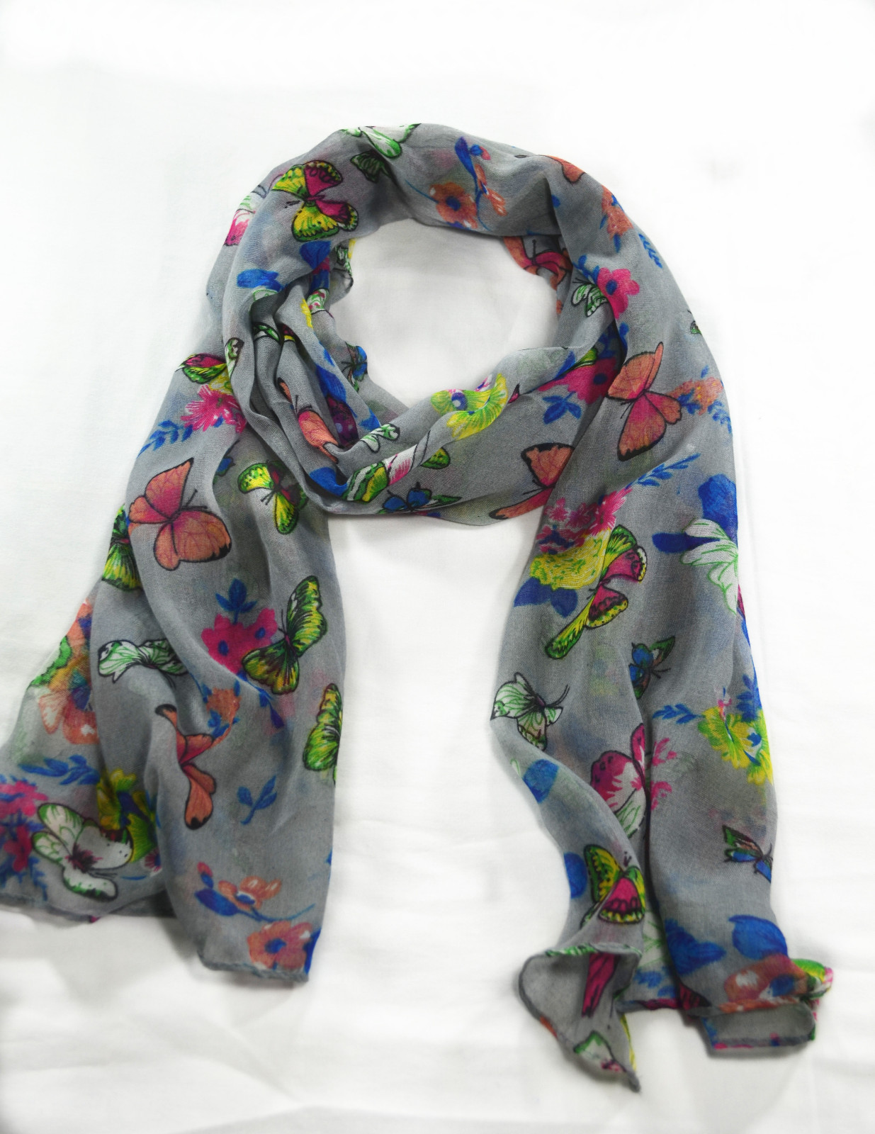 Fashion Any Season Colorful Butterfly Print Light Weight Soft Long Shawl Scarf