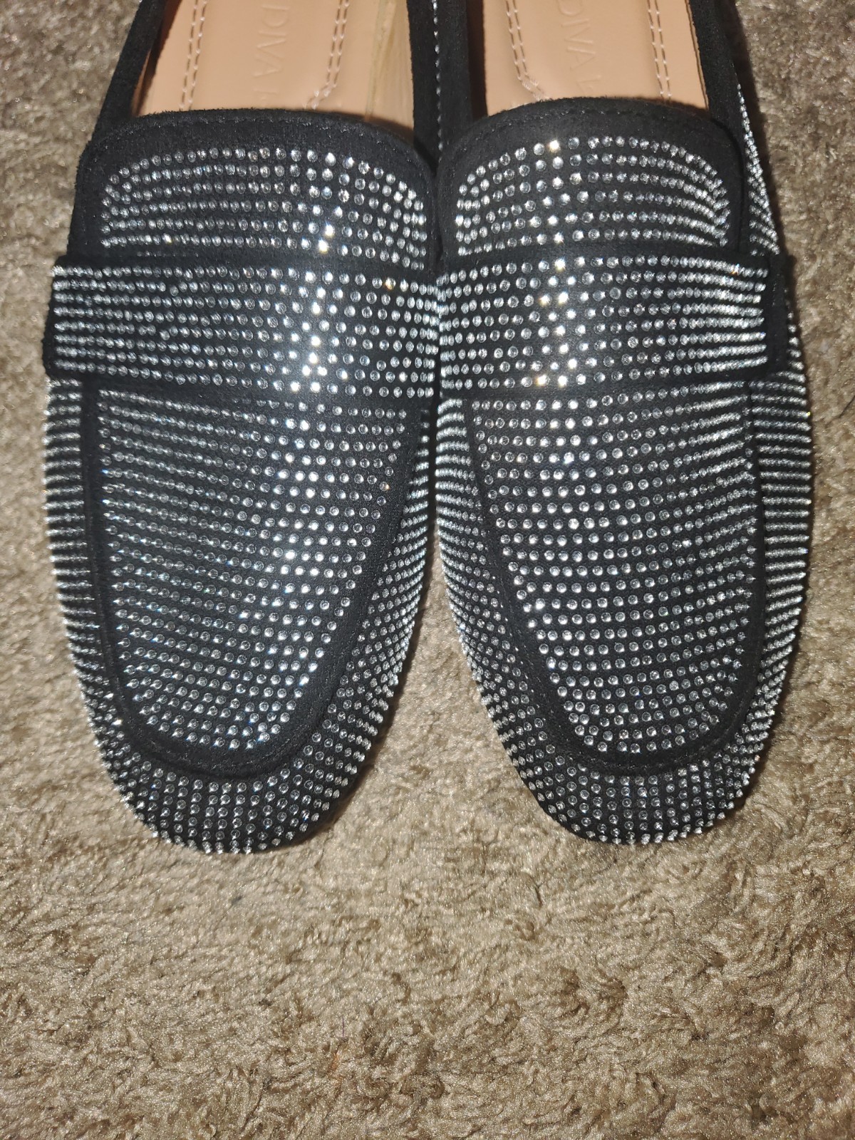 Wild Diva Women’s Slip-On Loafer Flats Black/Silver Rhinestone Faux Leather 6