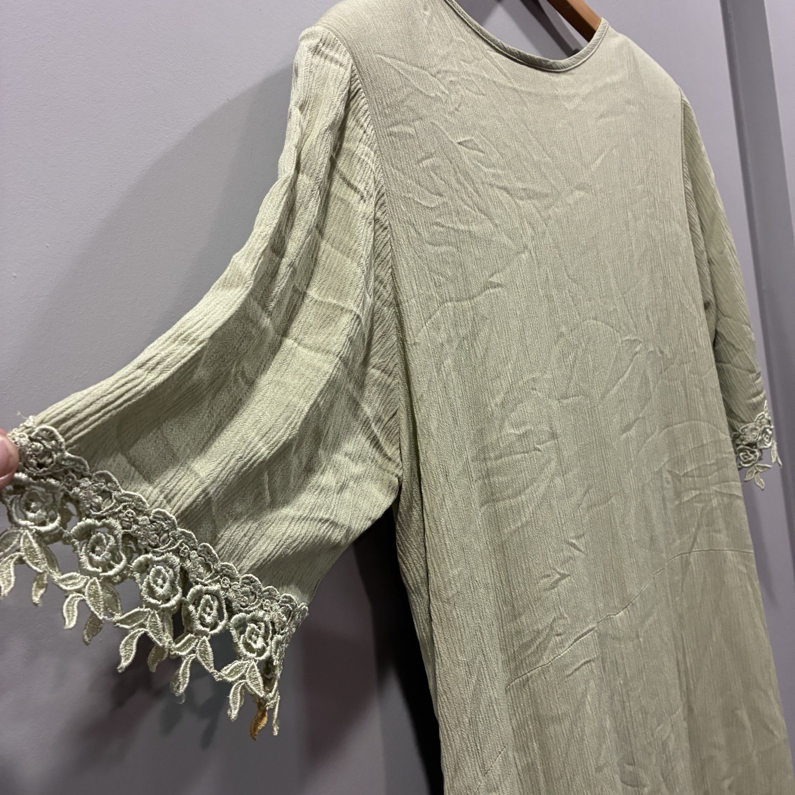 Magnet Art Sage Green Rayon Floral Lace Maxi Dress Boho Autumn Wedding Guest M