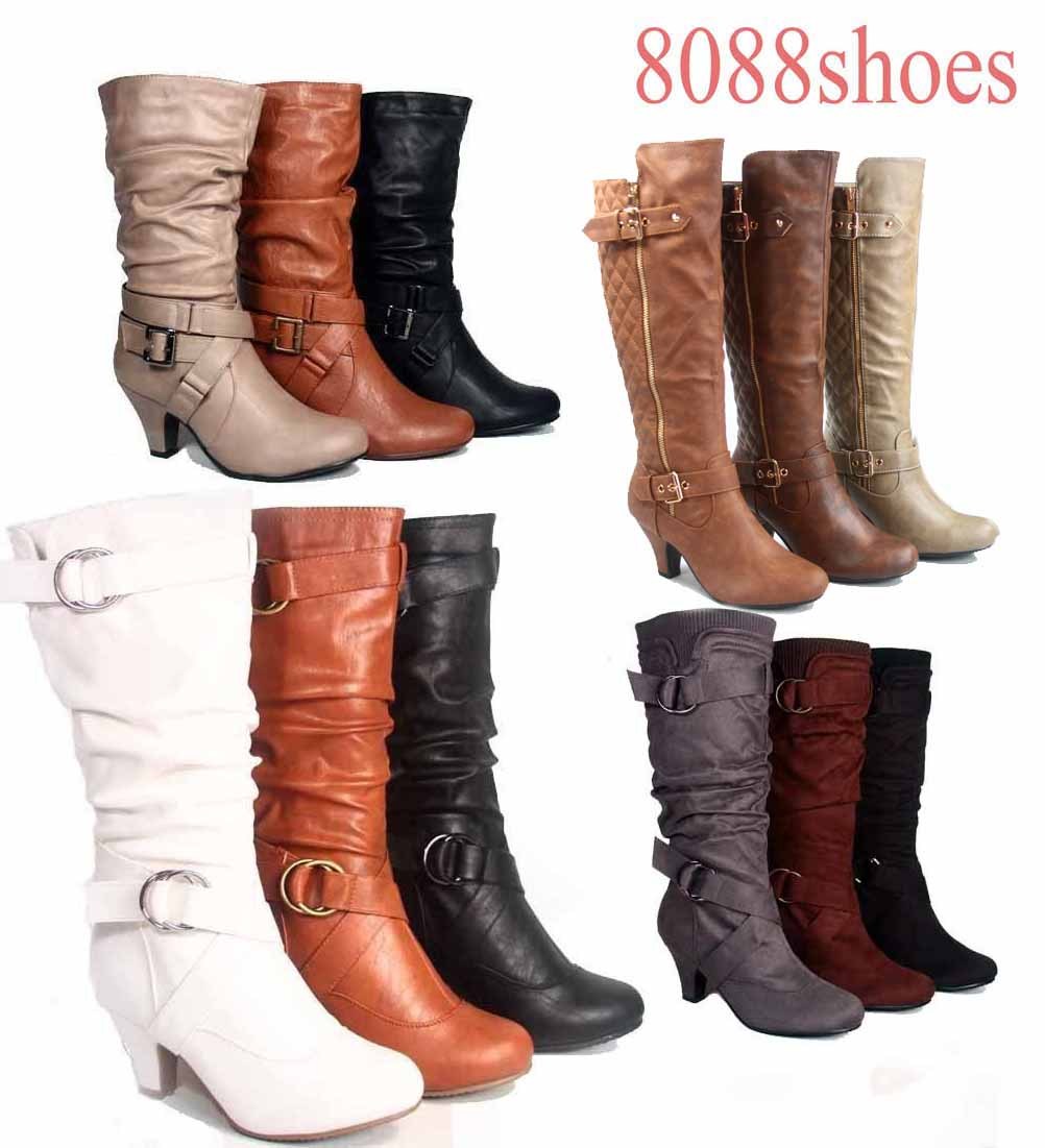 Fashion Low Heel Mid Knee Calf Zipper Dress Boots Women’s Shoes Size 5 – 10 NEW