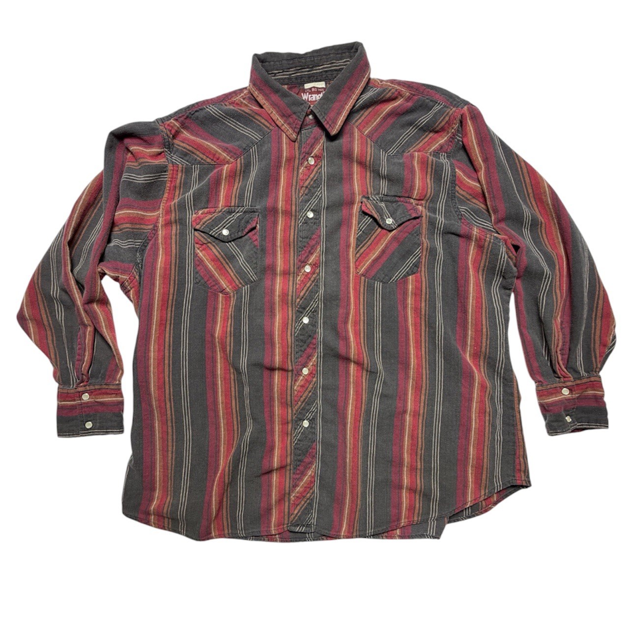 Vintage Wrangler Striped Pearl Snap Shirt 2XL Big Man Canvas Western Cowboy USA