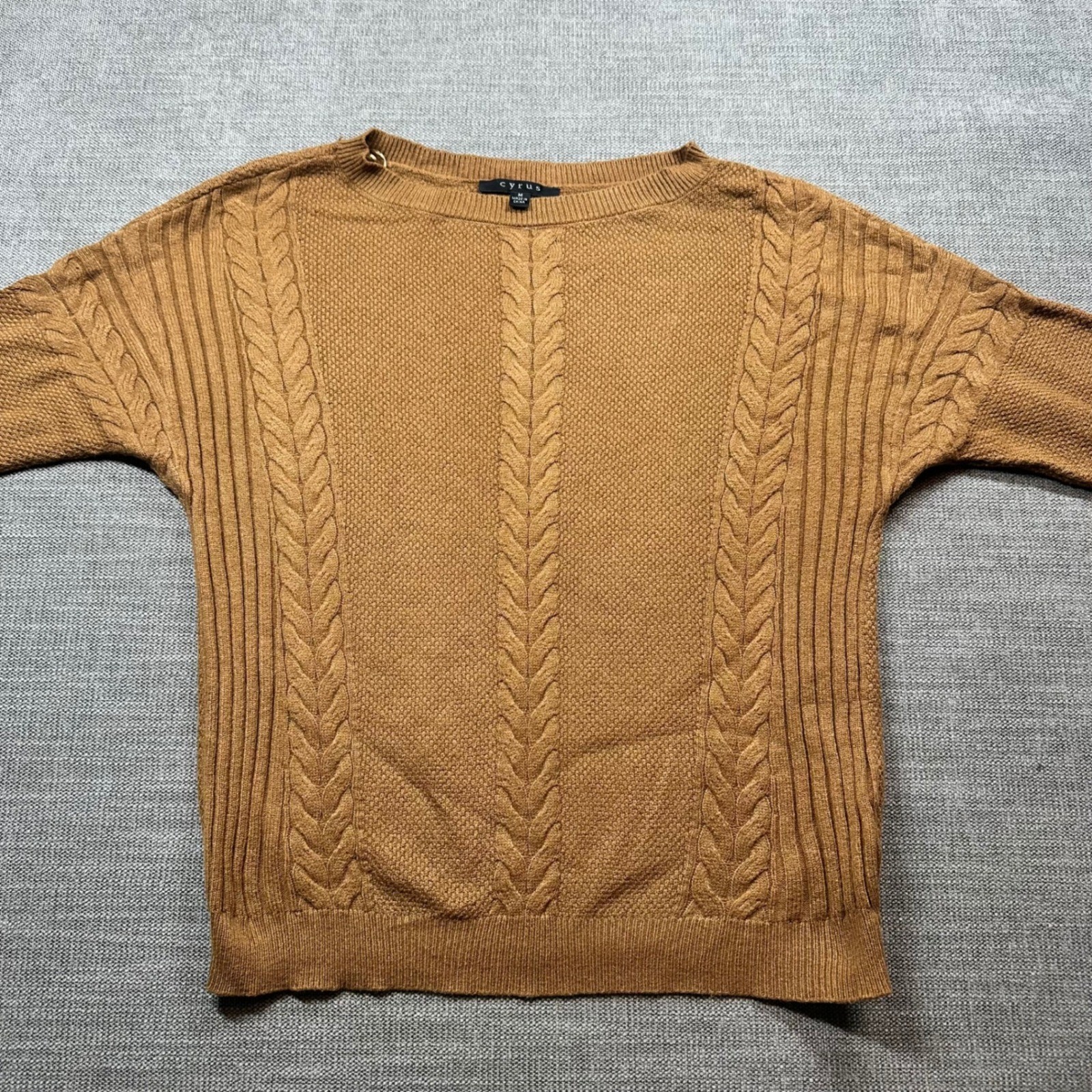 Cyrus Cable Knit Sweater Women Medium Brown Textured Crew Neck Pullover