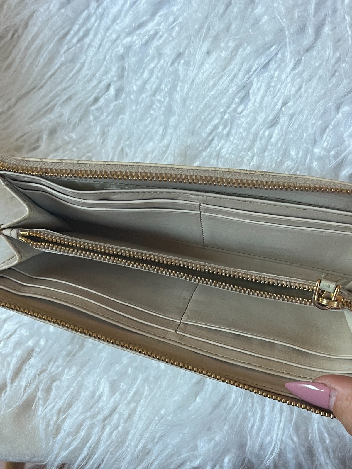 Miu Miu Beige Croc Embossed Zip Clutch Wallet