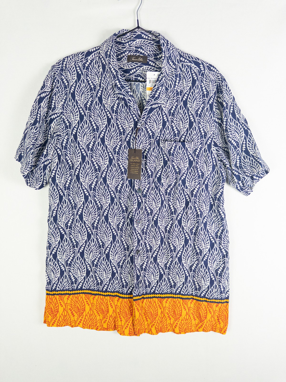 NWT Tasso Elba Island Silk Blend Camp Shirt Mens S Navy Tropical Leaf Resort