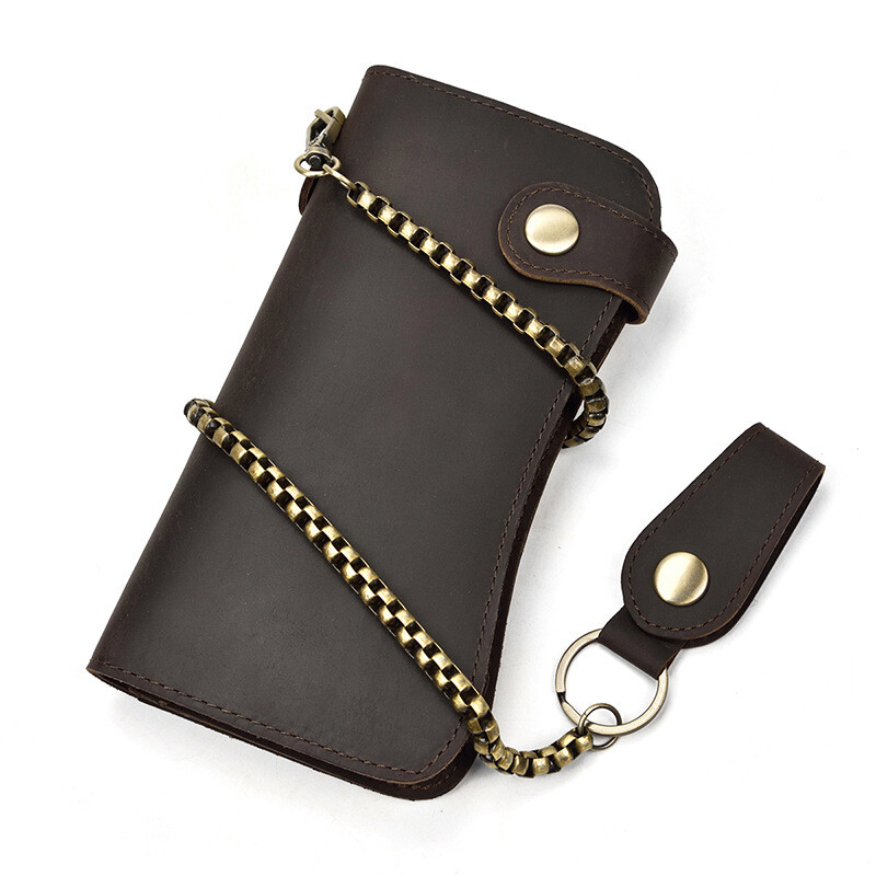 Men Leather Credit ID Cards Holder Long Chain Wallet Biker Trucker Heavy Thick S