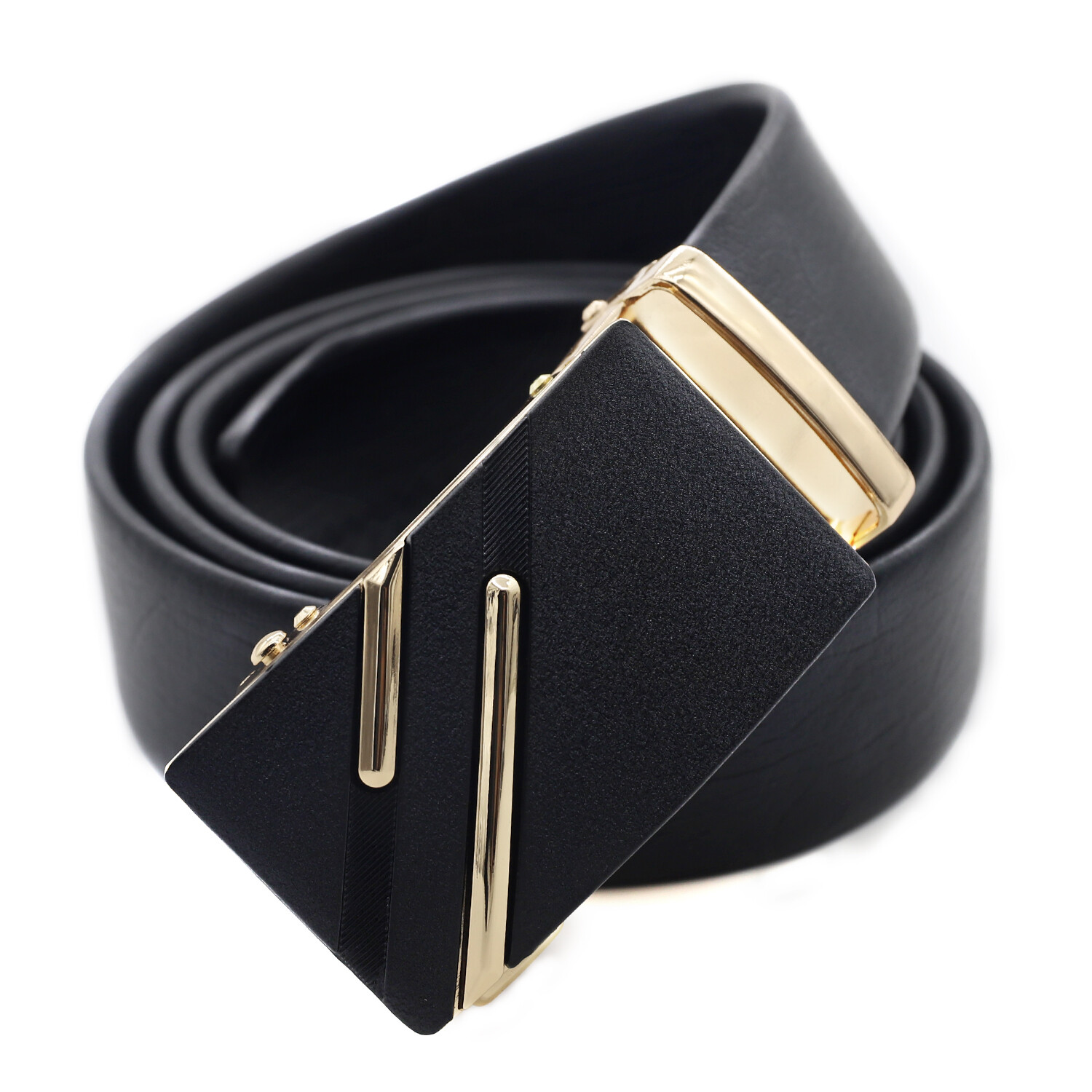 Ratchet Leather Belt For Men, 11/8″ Genuine Black With Buckle (Gold cross)