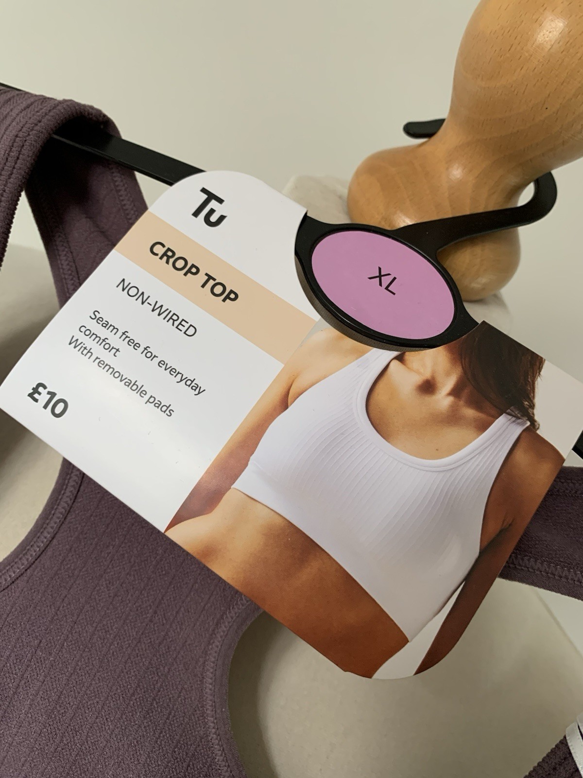 TU Racerback Sports Bra Size XL 18 Lilac Ribbed Crop Top Seamless Removable Pads