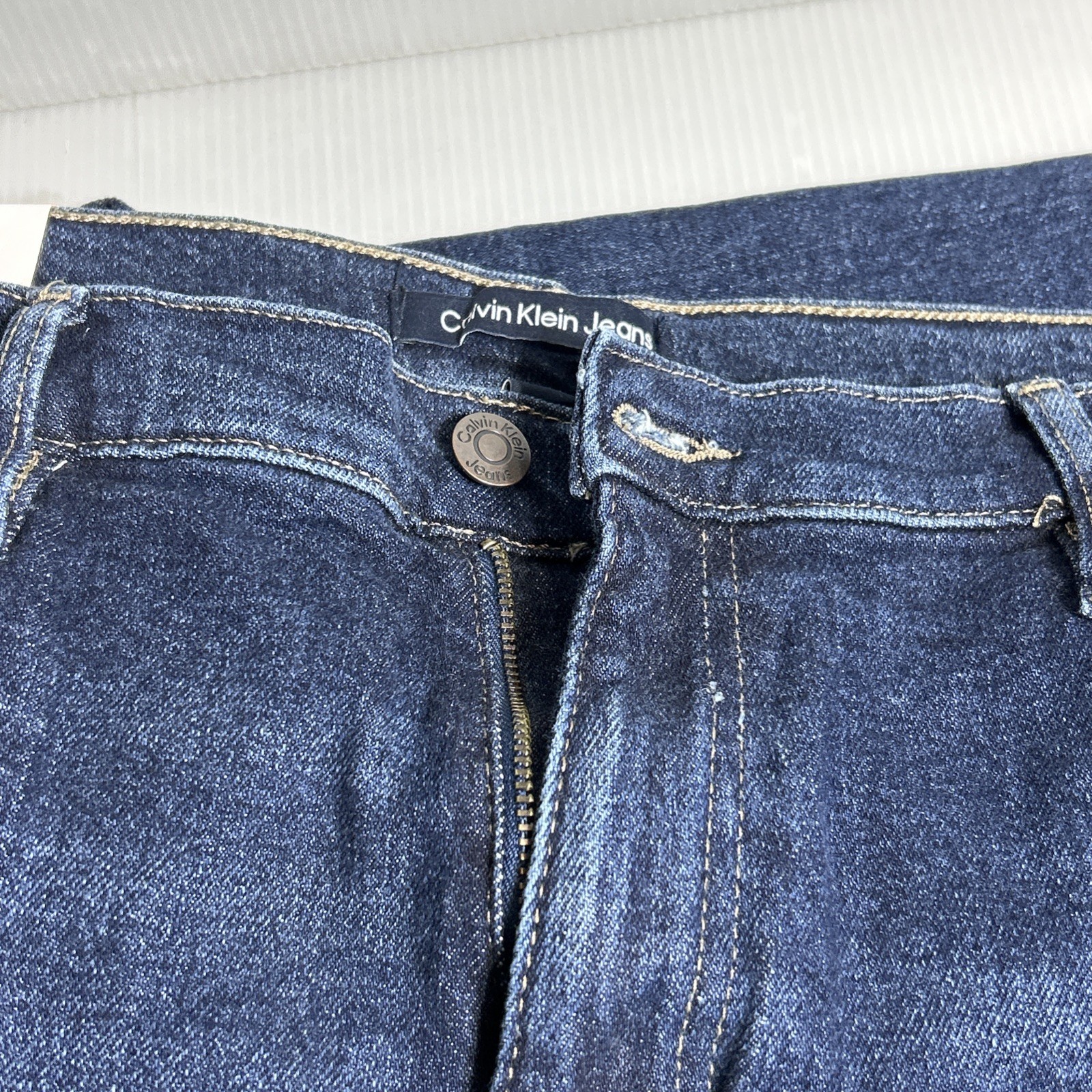 Calvin Klein Women High Rise Straight Leg Jean Size 16 Dark Blue #1829063 NWT