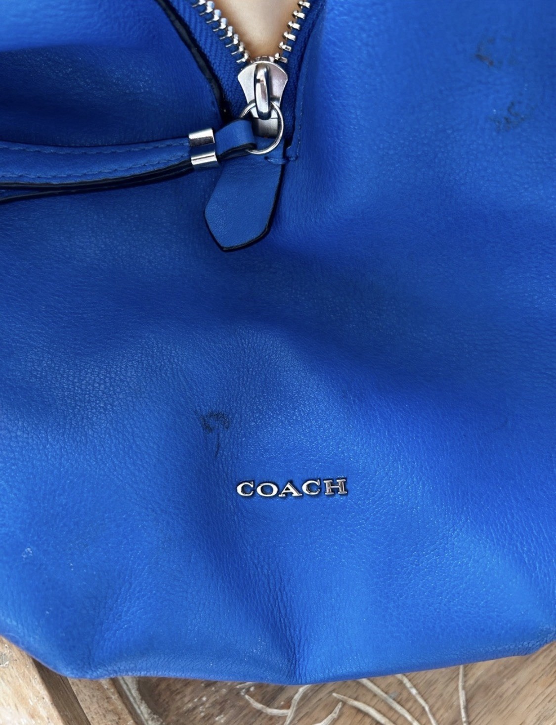 Coach Blue Leather Hobo Shoulder Bag Large Slouchy Tote Purse preloved