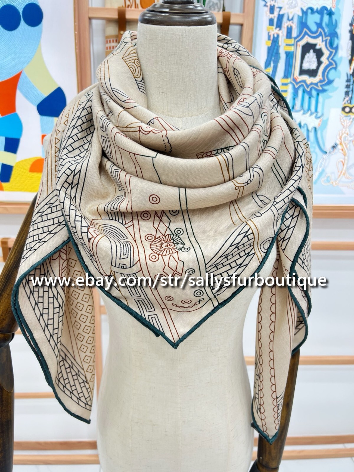 2025 Sally 75% Cashmere 25% silk Stole Saddle Chain Print 2 Face Scarf Shawl 53″