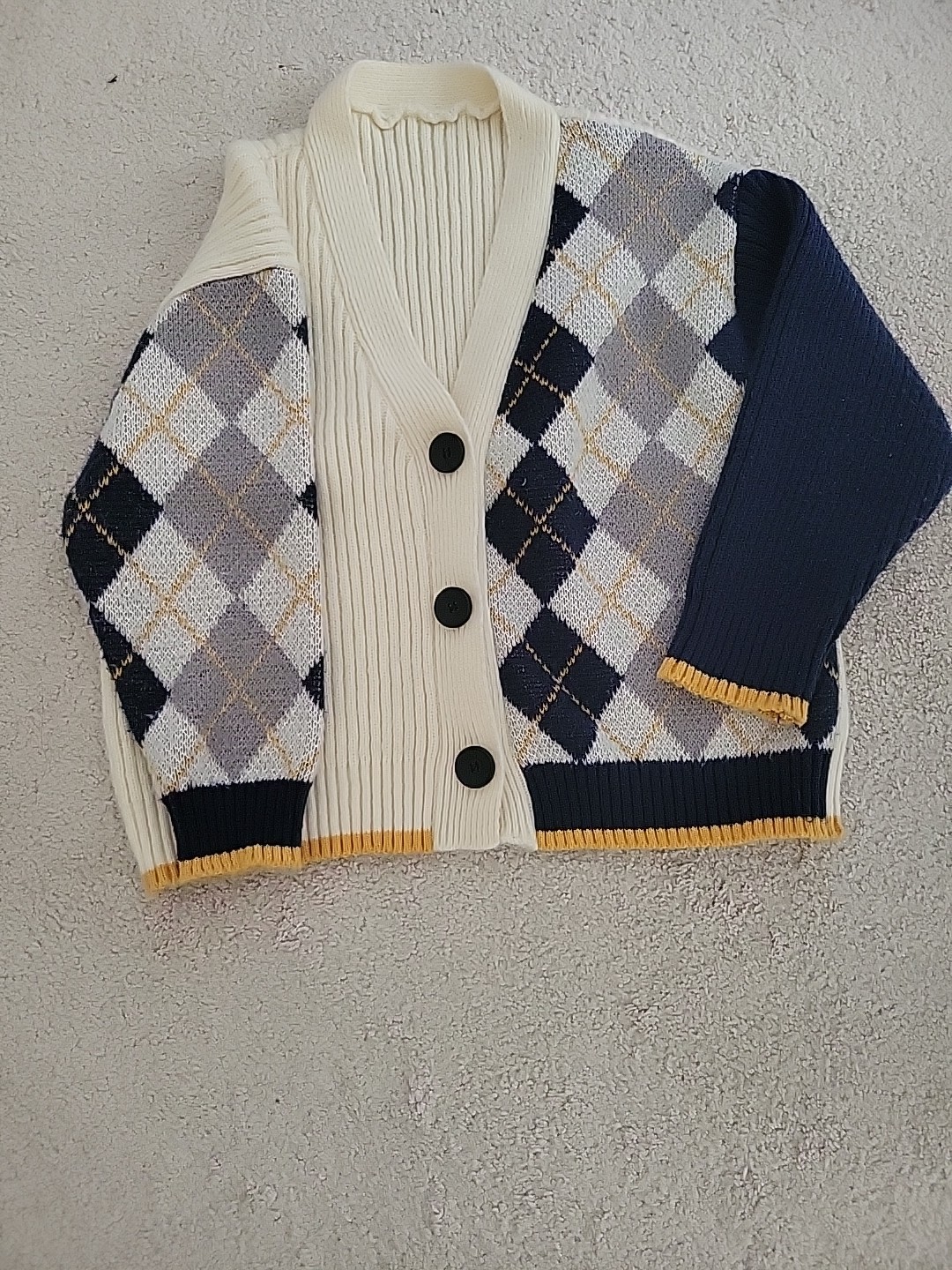 Argyle Color Block Thick Knit Sweater Sz M