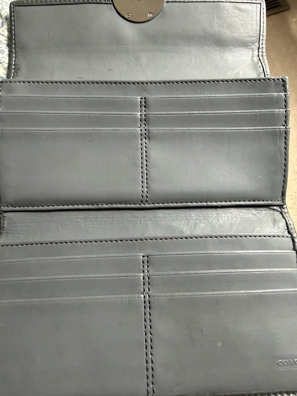 Coach Blue Signature Logo Zip-Around Wallet w/ Credit Card Slots