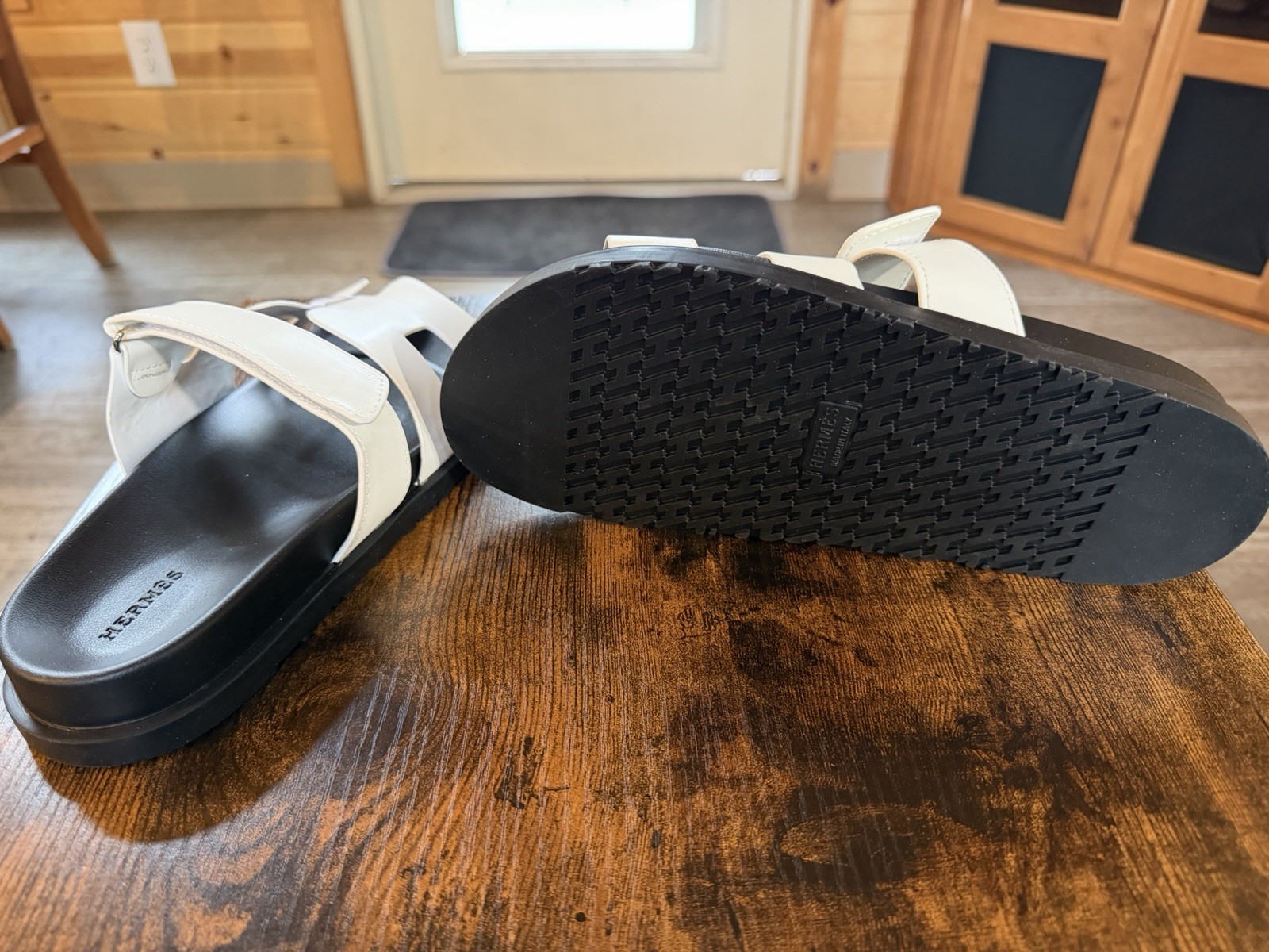 Hermes White Calfskin Chypre Sandals New Size 7