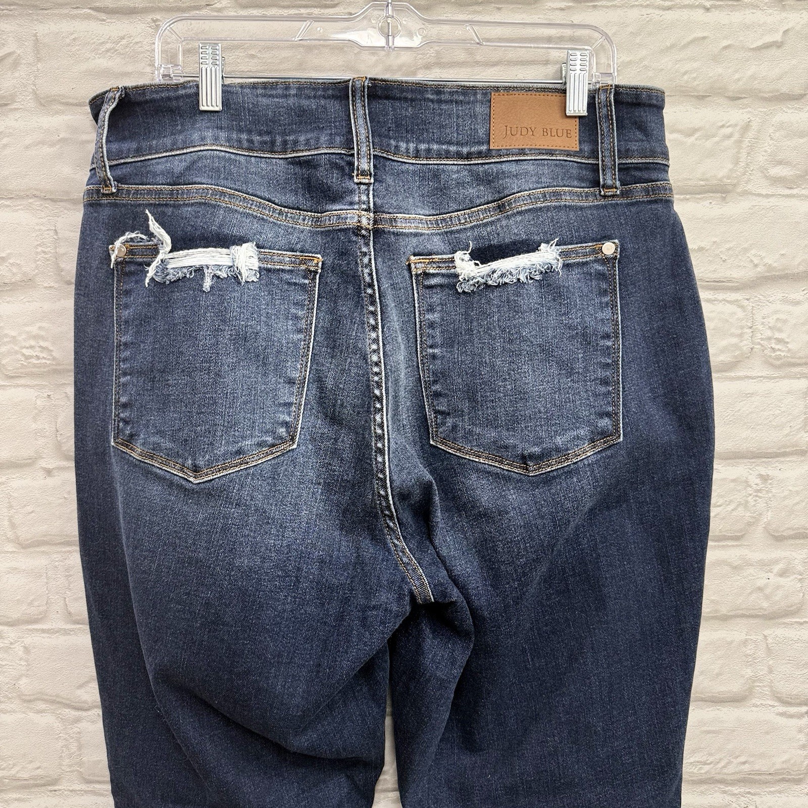 Judy Blue Jeans Womens 18W High Rise Dark Wash Bootcut Stretch Distressed Fringe