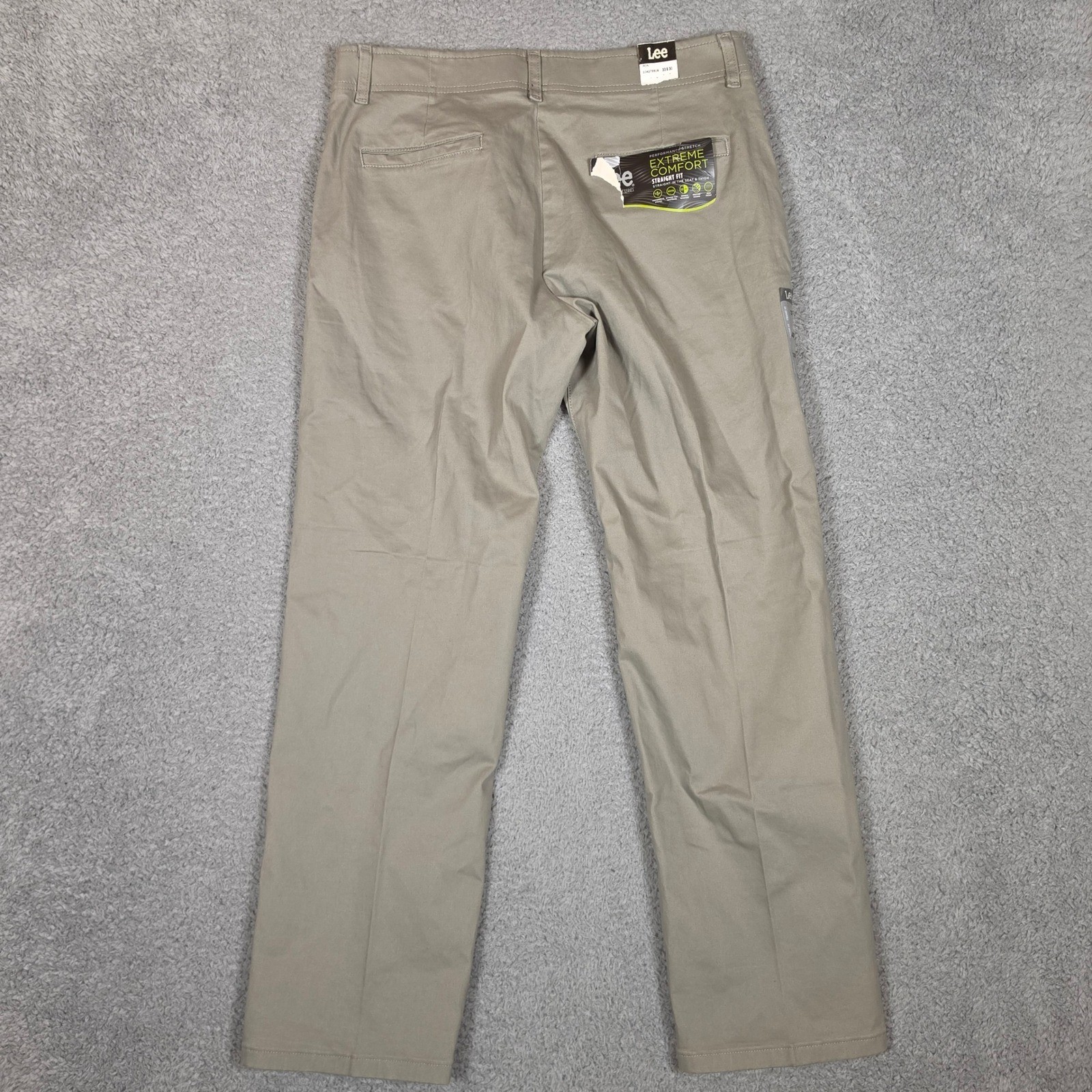 Lee Chino Pants Mens 33×30 Extreme Comfort Straight Fit Tan Stretch Office NEW