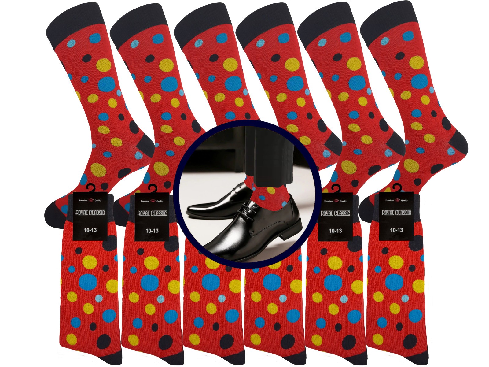 DRESS SOCKS RED BLACK POLKA DOTS COTTON SOCKS 10-13 TRUE TO SIZE
