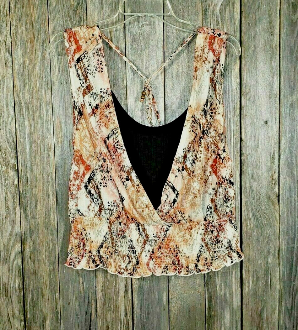 NEW Eye Candy XL Tank Top Black Orange Tie Back Boho Festival Grunge Casual