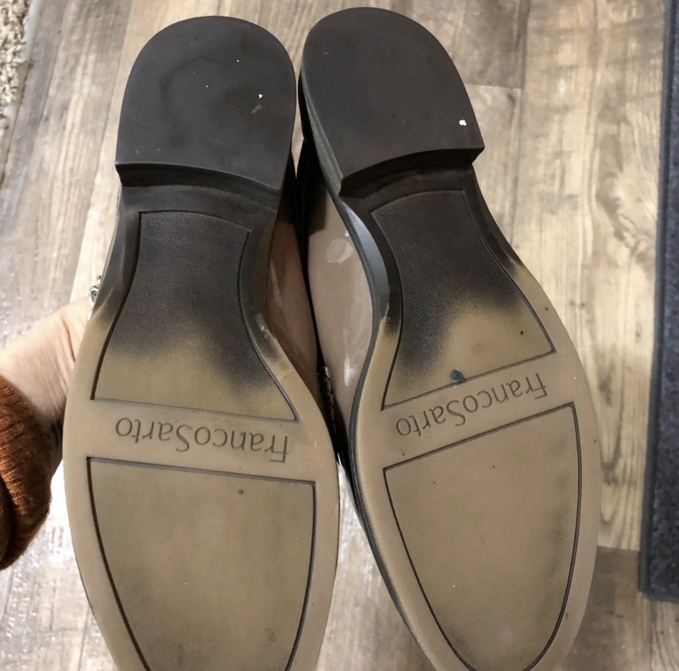 Franco Sarto Women’s Patent Leather Slip-On Loafer Mule Flats Almond Beige 6.5