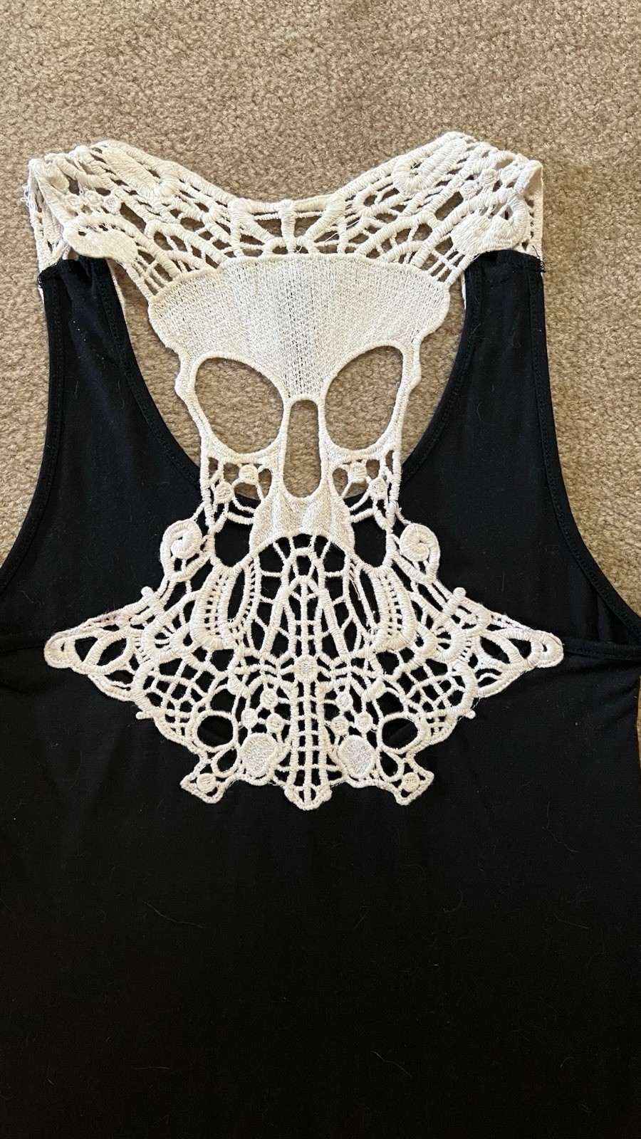Teenage Runaway Women’s Racerback Crochet Skull Tank Top, XS Fits Like A Med