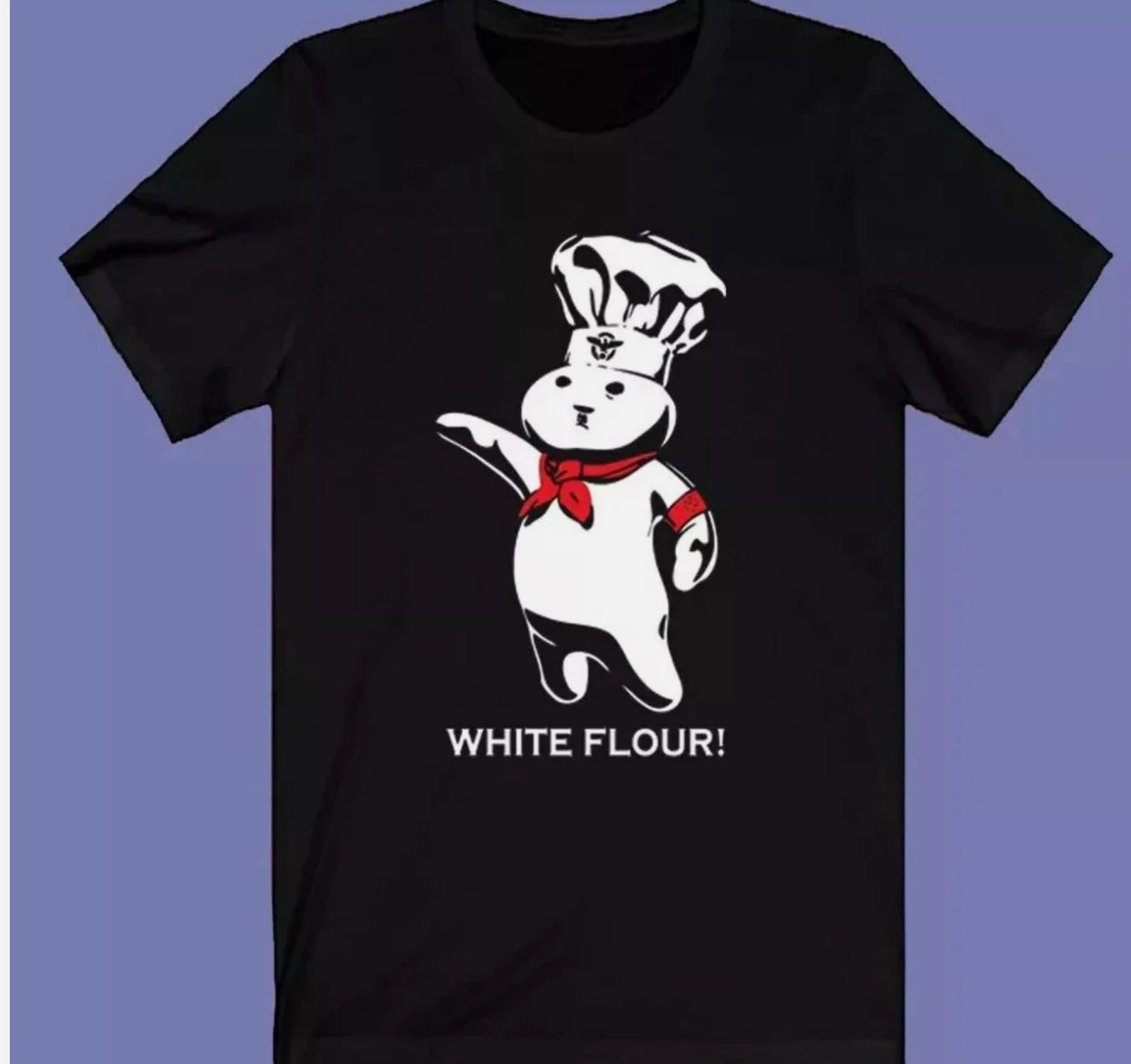 Pillsbury Style Doughboy White Flour Logo Inspired Black T-Shirt POPULAR