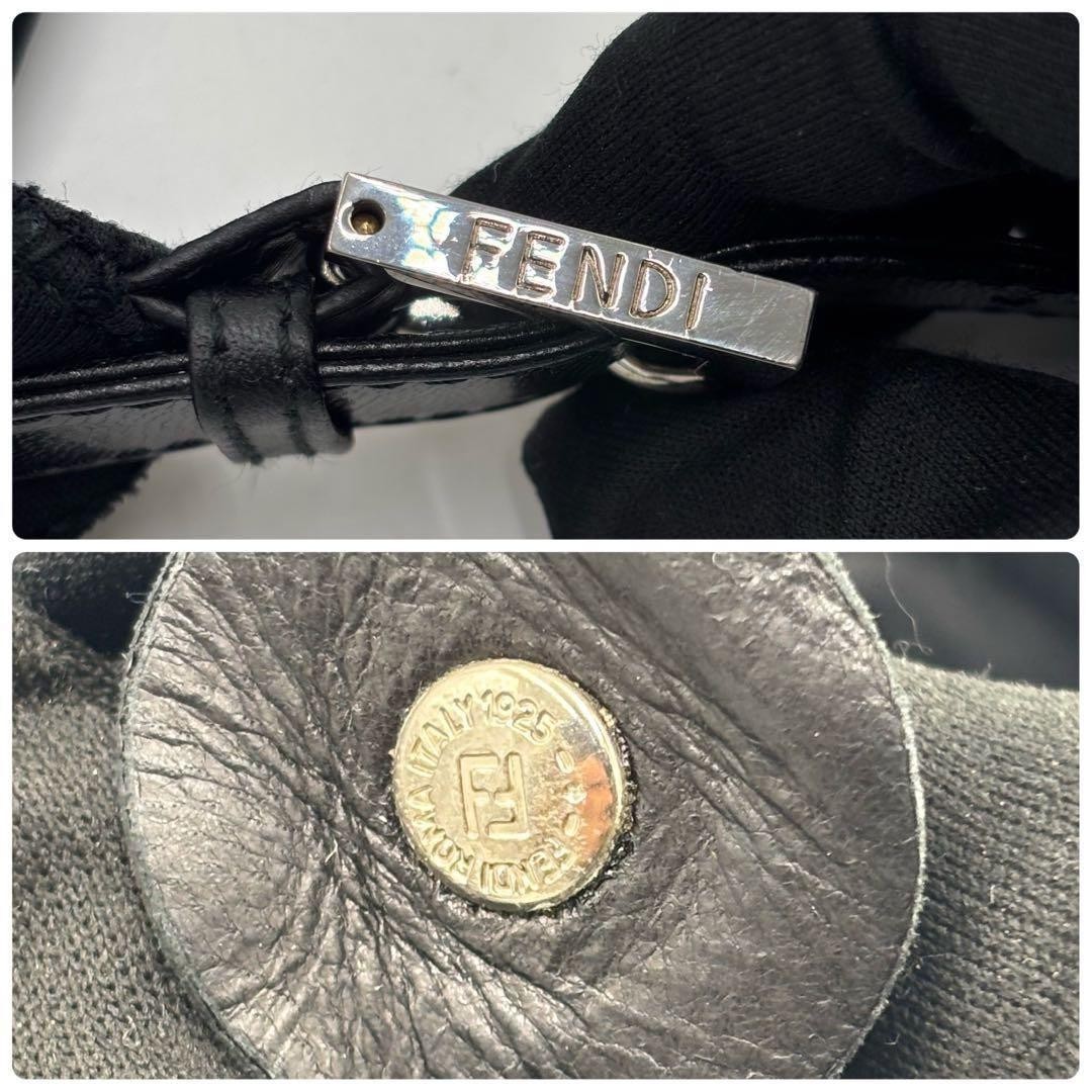 FENDI Mamma Baguette 26325 Shoulder Bag Black Leather Cotton Jersey