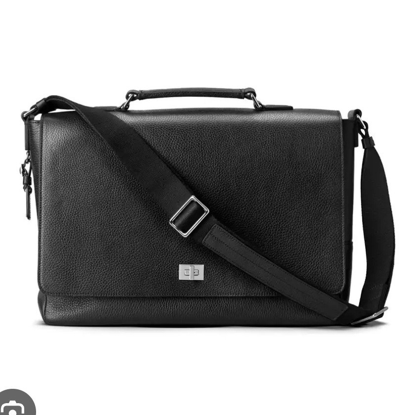 Shinola Black Large Men’s Messenger Bag Push Lock, Adjustable Strap Pockets